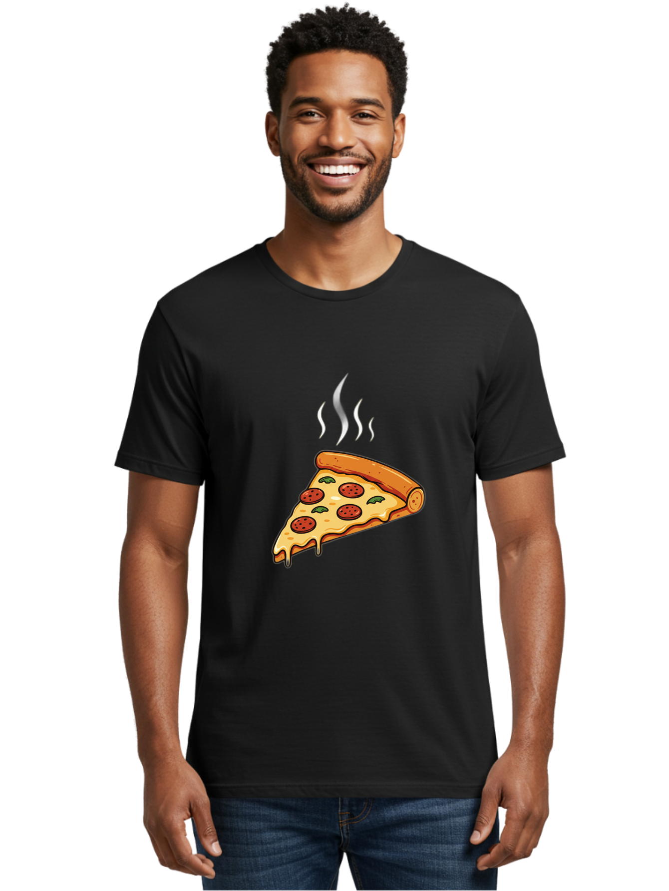 Pizza-Slice-23 Men'S Graphic Tee, 100% Cotton, Comfortable Casual Summer Wear, Machine Washable, Pepperoni Pizza, Melted Cheese, Fresh Basil, Hot Pizza, Italian Food, Savory Toppings, Crispy Crust, Delicious Meal Bac284