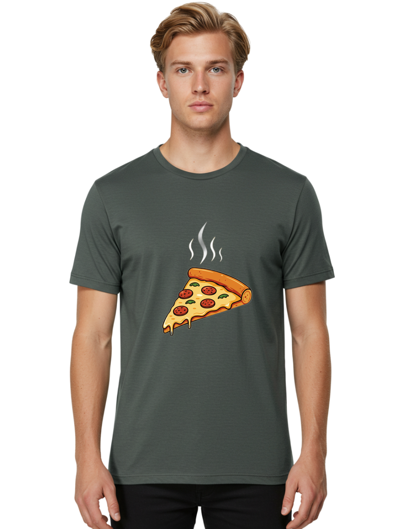 Pizza-Slice-23 Men'S Graphic Tee, 100% Cotton, Comfortable Casual Summer Wear, Machine Washable, Pepperoni Pizza, Melted Cheese, Fresh Basil, Hot Pizza, Italian Food, Savory Toppings, Crispy Crust, Delicious Meal Bac284