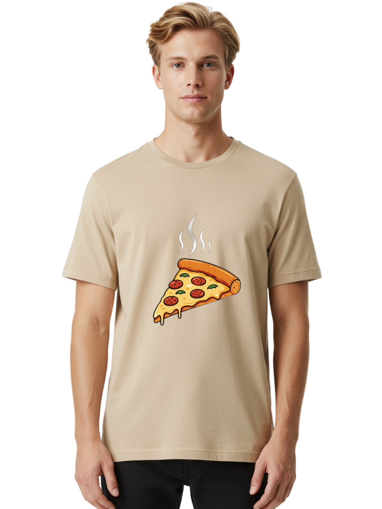 Pizza-Slice-23 Men'S Graphic Tee, 100% Cotton, Comfortable Casual Summer Wear, Machine Washable, Pepperoni Pizza, Melted Cheese, Fresh Basil, Hot Pizza, Italian Food, Savory Toppings, Crispy Crust, Delicious Meal Bac284