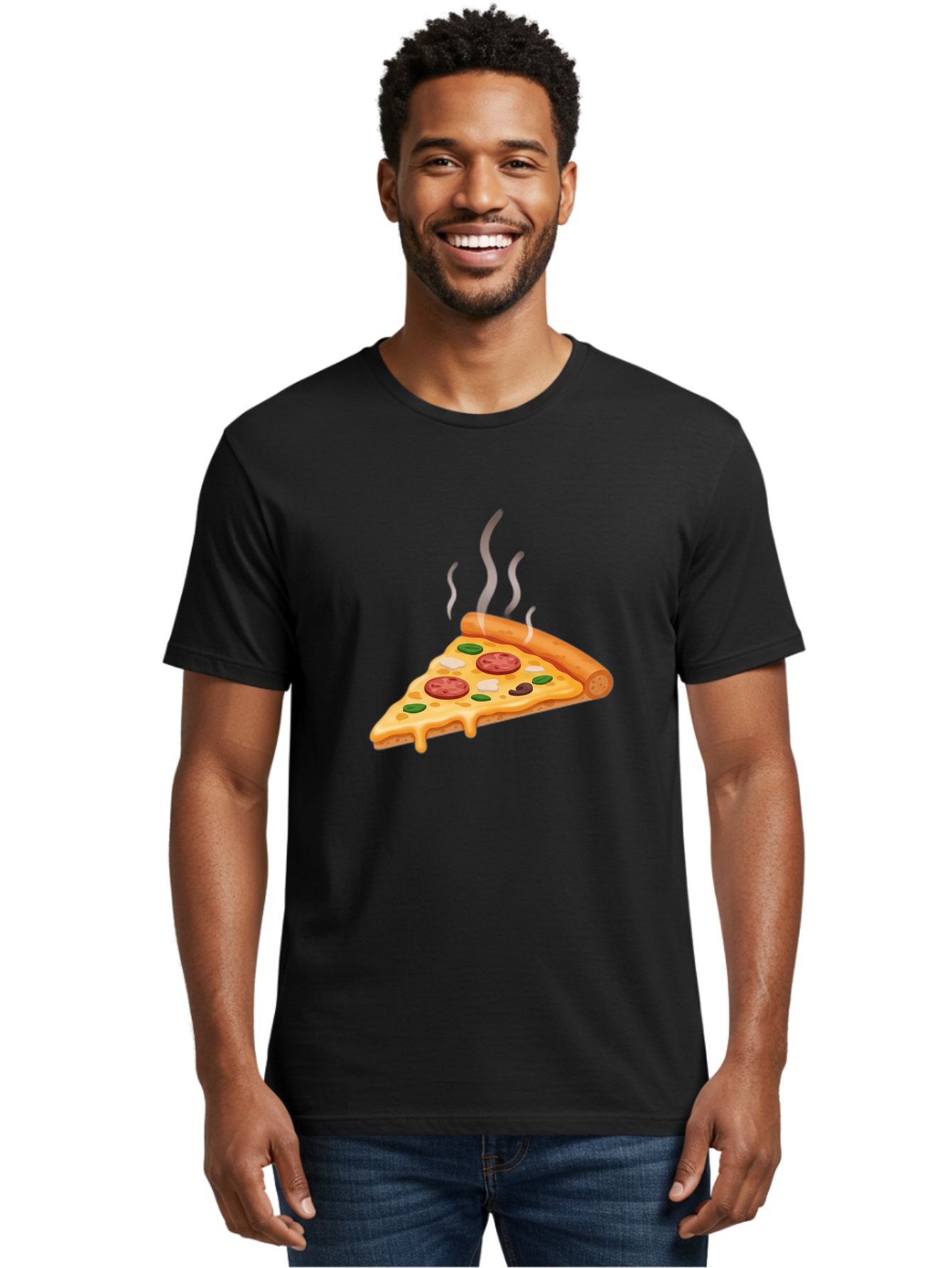 Pizza-Slice-25 Men'S Graphic Tee, 100% Cotton, Comfortable Casual Summer Wear, Machine Washable, Hot Pizza Slice, Melted Cheese, Pepperoni, Green Peppers, Olives, Italian Cuisine, Delicious Food, Savory Toppings, Foodie, Pizza Lovers Bac286