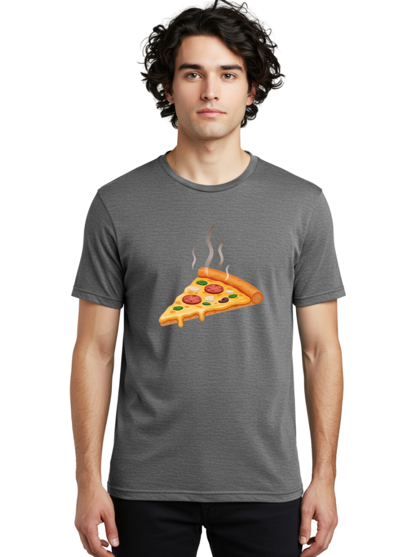 Pizza-Slice-25 Men'S Graphic Tee, 100% Cotton, Comfortable Casual Summer Wear, Machine Washable, Hot Pizza Slice, Melted Cheese, Pepperoni, Green Peppers, Olives, Italian Cuisine, Delicious Food, Savory Toppings, Foodie, Pizza Lovers Bac286