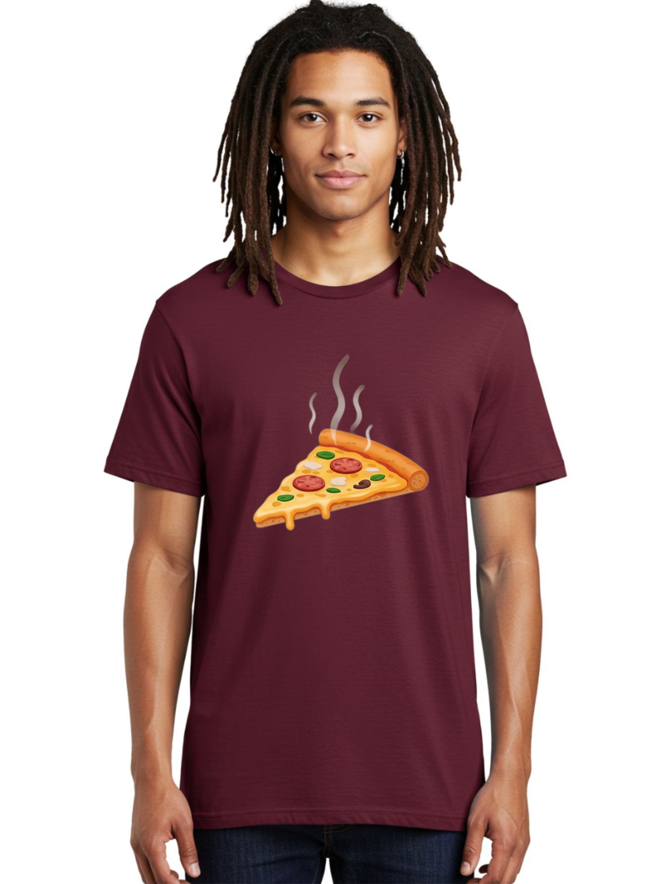 Pizza-Slice-25 Men'S Graphic Tee, 100% Cotton, Comfortable Casual Summer Wear, Machine Washable, Hot Pizza Slice, Melted Cheese, Pepperoni, Green Peppers, Olives, Italian Cuisine, Delicious Food, Savory Toppings, Foodie, Pizza Lovers Bac286
