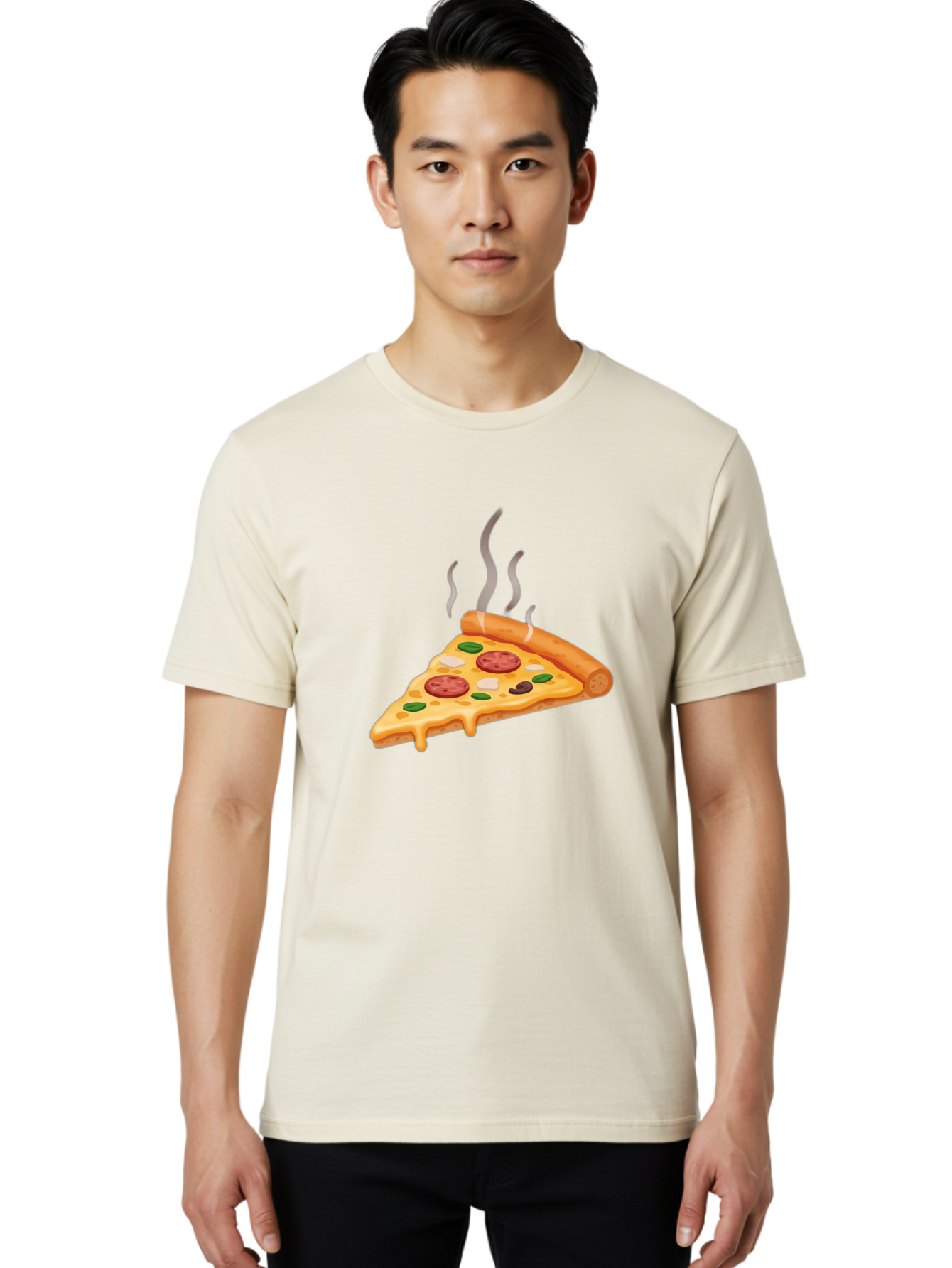 Pizza-Slice-25 Men'S Graphic Tee, 100% Cotton, Comfortable Casual Summer Wear, Machine Washable, Hot Pizza Slice, Melted Cheese, Pepperoni, Green Peppers, Olives, Italian Cuisine, Delicious Food, Savory Toppings, Foodie, Pizza Lovers Bac286