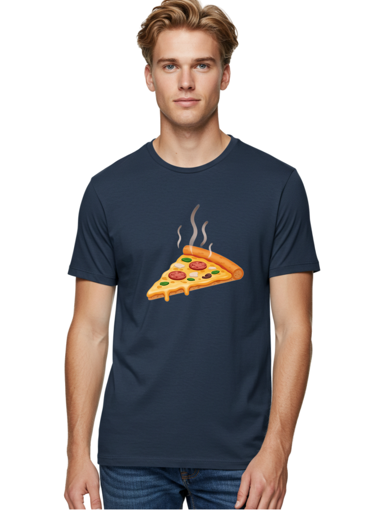 Pizza-Slice-25 Men'S Graphic Tee, 100% Cotton, Comfortable Casual Summer Wear, Machine Washable, Hot Pizza Slice, Melted Cheese, Pepperoni, Green Peppers, Olives, Italian Cuisine, Delicious Food, Savory Toppings, Foodie, Pizza Lovers Bac286