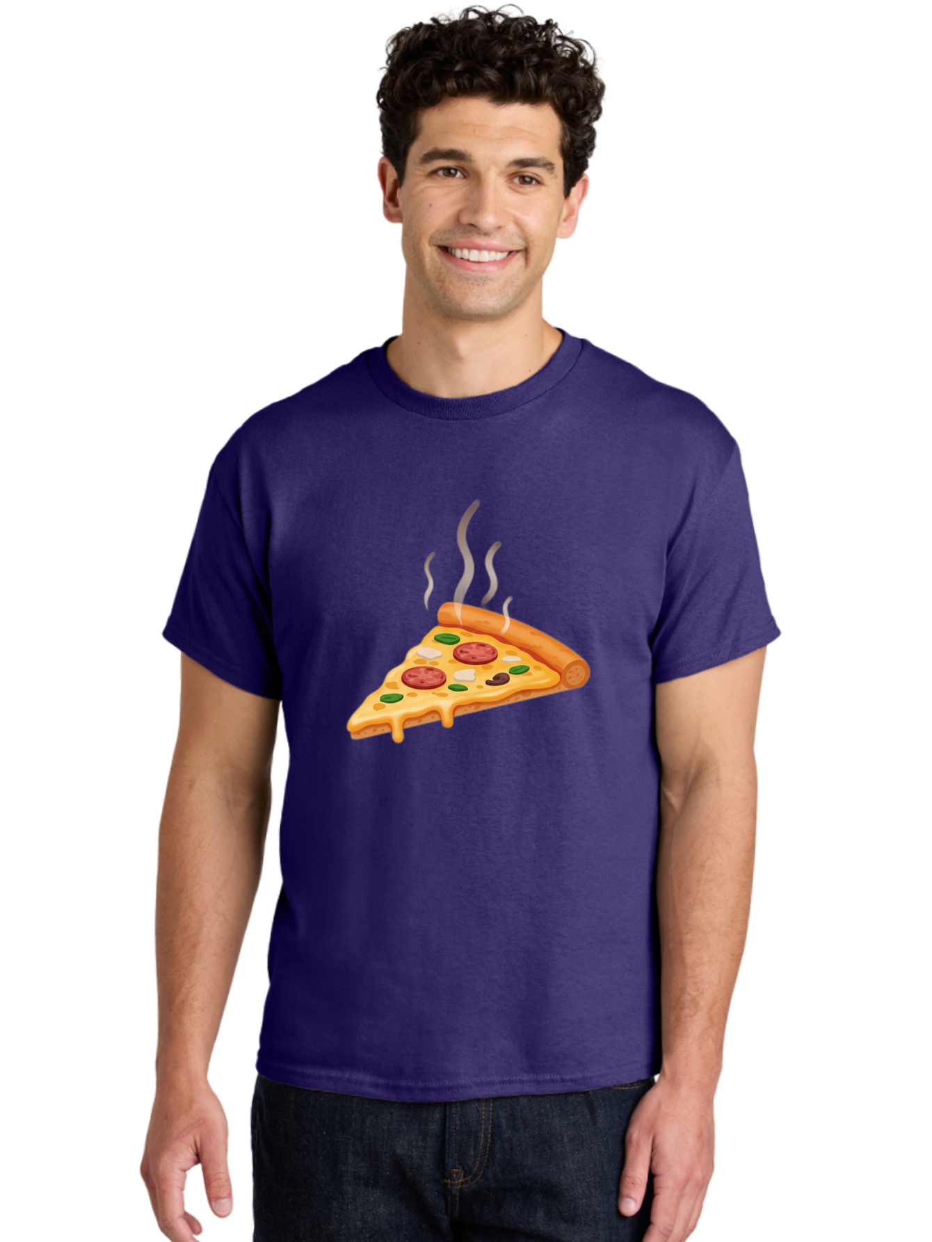 Pizza-Slice-25 Men'S Graphic Tee, 100% Cotton, Comfortable Casual Summer Wear, Machine Washable, Hot Pizza Slice, Melted Cheese, Pepperoni, Green Peppers, Olives, Italian Cuisine, Delicious Food, Savory Toppings, Foodie, Pizza Lovers Bac286