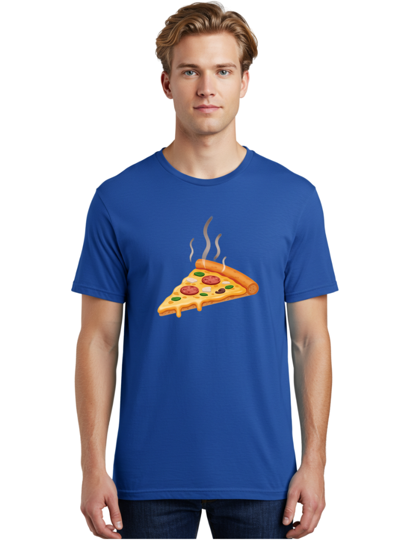Pizza-Slice-25 Men'S Graphic Tee, 100% Cotton, Comfortable Casual Summer Wear, Machine Washable, Hot Pizza Slice, Melted Cheese, Pepperoni, Green Peppers, Olives, Italian Cuisine, Delicious Food, Savory Toppings, Foodie, Pizza Lovers Bac286