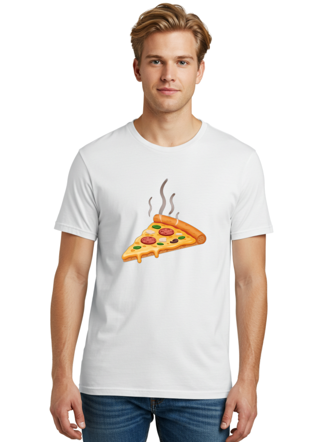 Pizza-Slice-25 Men'S Graphic Tee, 100% Cotton, Comfortable Casual Summer Wear, Machine Washable, Hot Pizza Slice, Melted Cheese, Pepperoni, Green Peppers, Olives, Italian Cuisine, Delicious Food, Savory Toppings, Foodie, Pizza Lovers Bac286