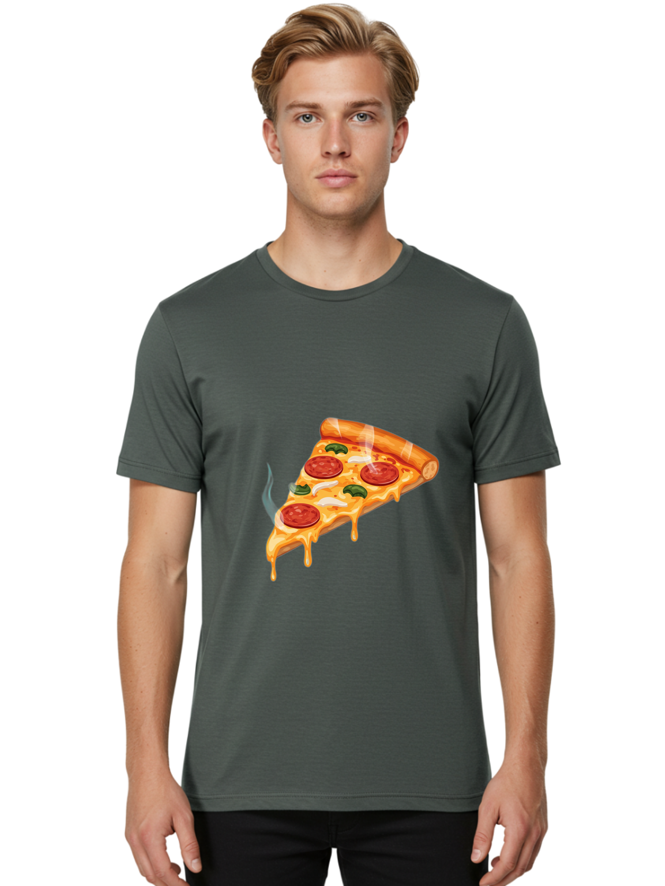 Pizza-Slice-26 Men'S Graphic Tee, 100% Cotton, Comfortable Casual Summer Wear, Machine Washable, Pepperoni Pizza Slice, Melting Cheese, Hot Pizza, Delicious Meal, Italian Food, Tasty Treat, Savory Flavors, Gooey Cheese, Pepperoni Slices Bac287