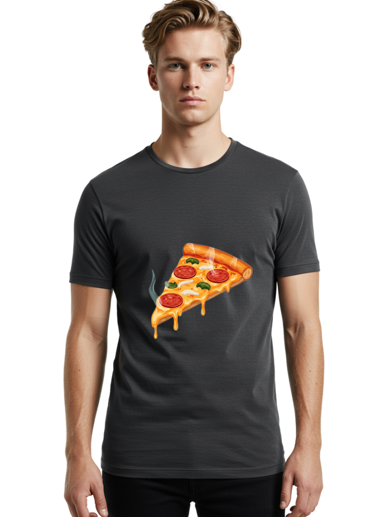 Pizza-Slice-26 Men'S Graphic Tee, 100% Cotton, Comfortable Casual Summer Wear, Machine Washable, Pepperoni Pizza Slice, Melting Cheese, Hot Pizza, Delicious Meal, Italian Food, Tasty Treat, Savory Flavors, Gooey Cheese, Pepperoni Slices Bac287