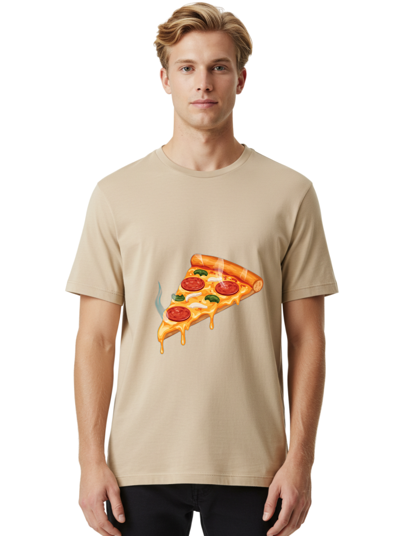 Pizza-Slice-26 Men'S Graphic Tee, 100% Cotton, Comfortable Casual Summer Wear, Machine Washable, Pepperoni Pizza Slice, Melting Cheese, Hot Pizza, Delicious Meal, Italian Food, Tasty Treat, Savory Flavors, Gooey Cheese, Pepperoni Slices Bac287