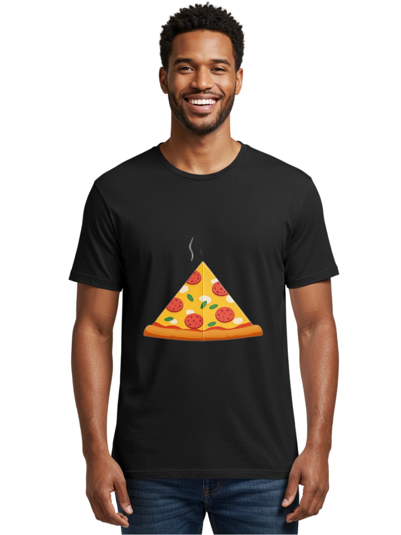 Pizza-Slice-27 Men'S Graphic Tee, 100% Cotton, Comfortable Casual Summer Wear, Machine Washable, Pepperoni Pizza Slice, Hot Pizza, Pepperoni, Mozzarella Cheese, Green Olives, Baked Pizza, Italian Food, Savory Treat, Cheesy Goodness, Bac288