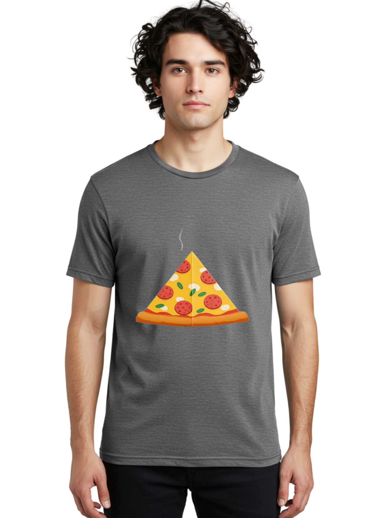 Pizza-Slice-27 Men'S Graphic Tee, 100% Cotton, Comfortable Casual Summer Wear, Machine Washable, Pepperoni Pizza Slice, Hot Pizza, Pepperoni, Mozzarella Cheese, Green Olives, Baked Pizza, Italian Food, Savory Treat, Cheesy Goodness, Bac288