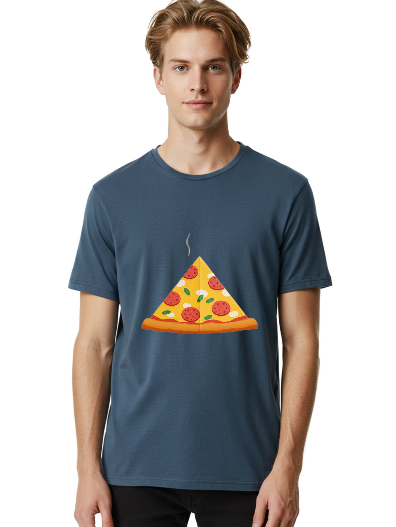 Pizza-Slice-27 Men'S Graphic Tee, 100% Cotton, Comfortable Casual Summer Wear, Machine Washable, Pepperoni Pizza Slice, Hot Pizza, Pepperoni, Mozzarella Cheese, Green Olives, Baked Pizza, Italian Food, Savory Treat, Cheesy Goodness, Bac288