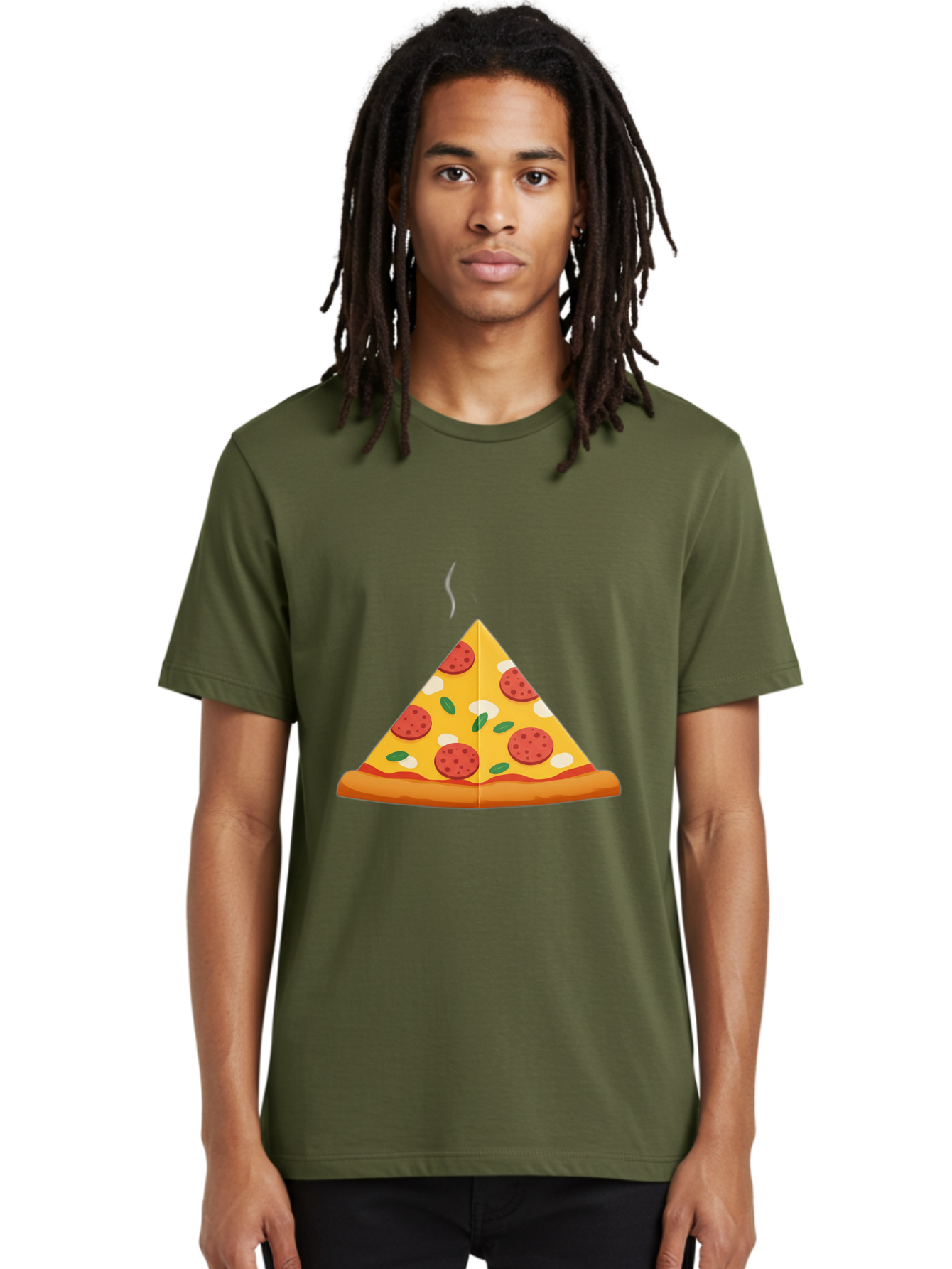 Pizza-Slice-27 Men'S Graphic Tee, 100% Cotton, Comfortable Casual Summer Wear, Machine Washable, Pepperoni Pizza Slice, Hot Pizza, Pepperoni, Mozzarella Cheese, Green Olives, Baked Pizza, Italian Food, Savory Treat, Cheesy Goodness, Bac288