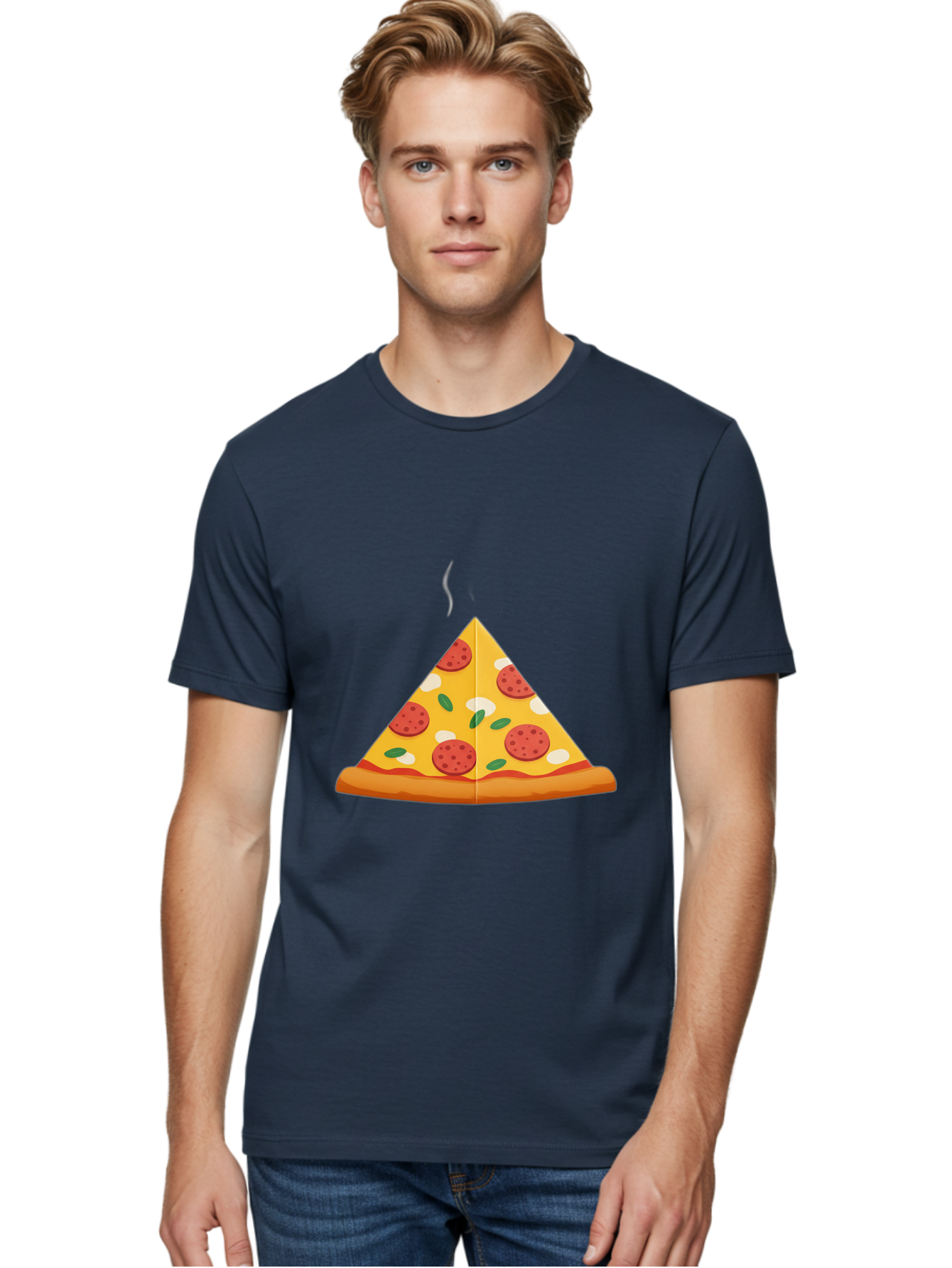 Pizza-Slice-27 Men'S Graphic Tee, 100% Cotton, Comfortable Casual Summer Wear, Machine Washable, Pepperoni Pizza Slice, Hot Pizza, Pepperoni, Mozzarella Cheese, Green Olives, Baked Pizza, Italian Food, Savory Treat, Cheesy Goodness, Bac288