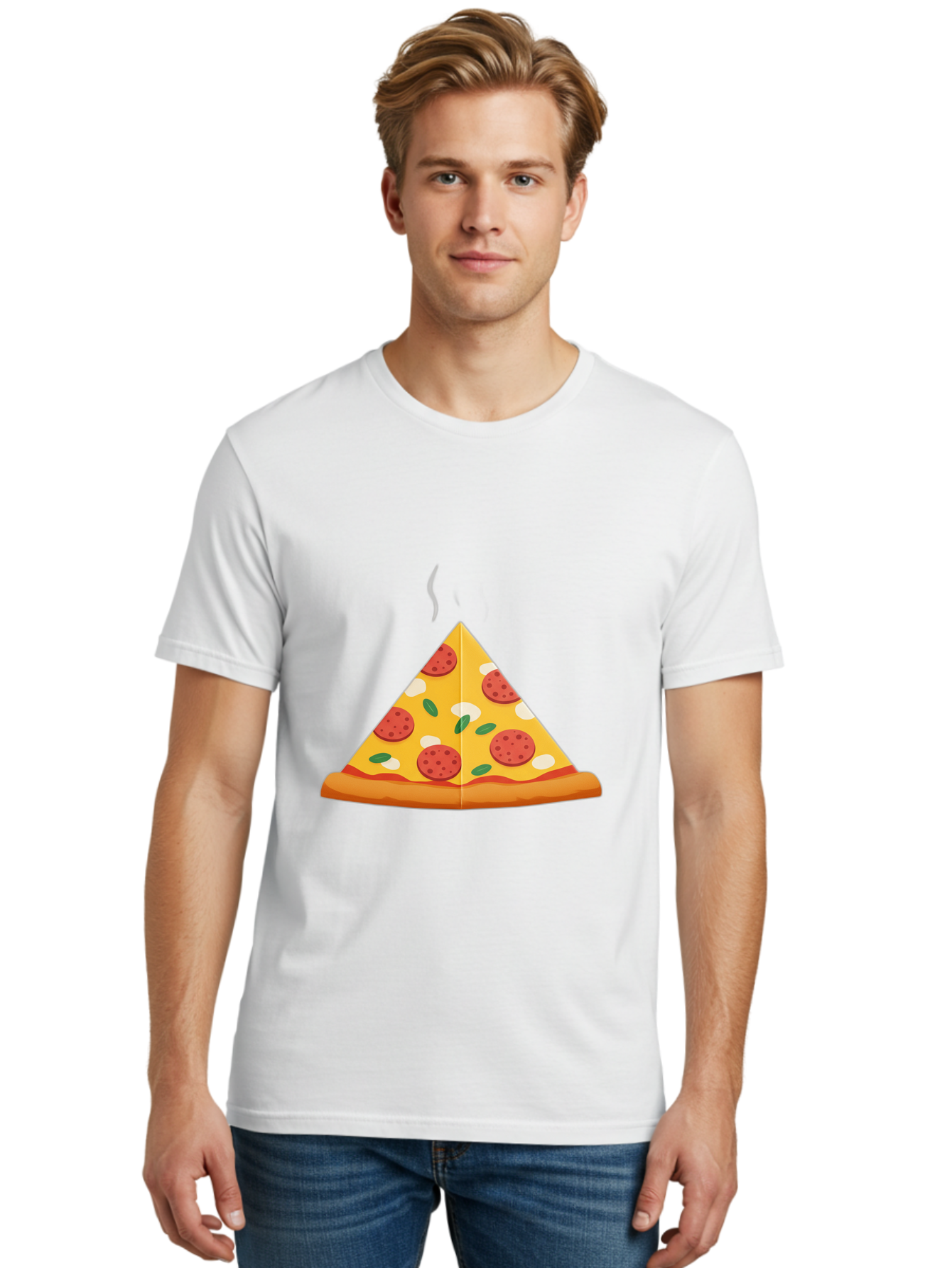 Pizza-Slice-27 Men'S Graphic Tee, 100% Cotton, Comfortable Casual Summer Wear, Machine Washable, Pepperoni Pizza Slice, Hot Pizza, Pepperoni, Mozzarella Cheese, Green Olives, Baked Pizza, Italian Food, Savory Treat, Cheesy Goodness, Bac288