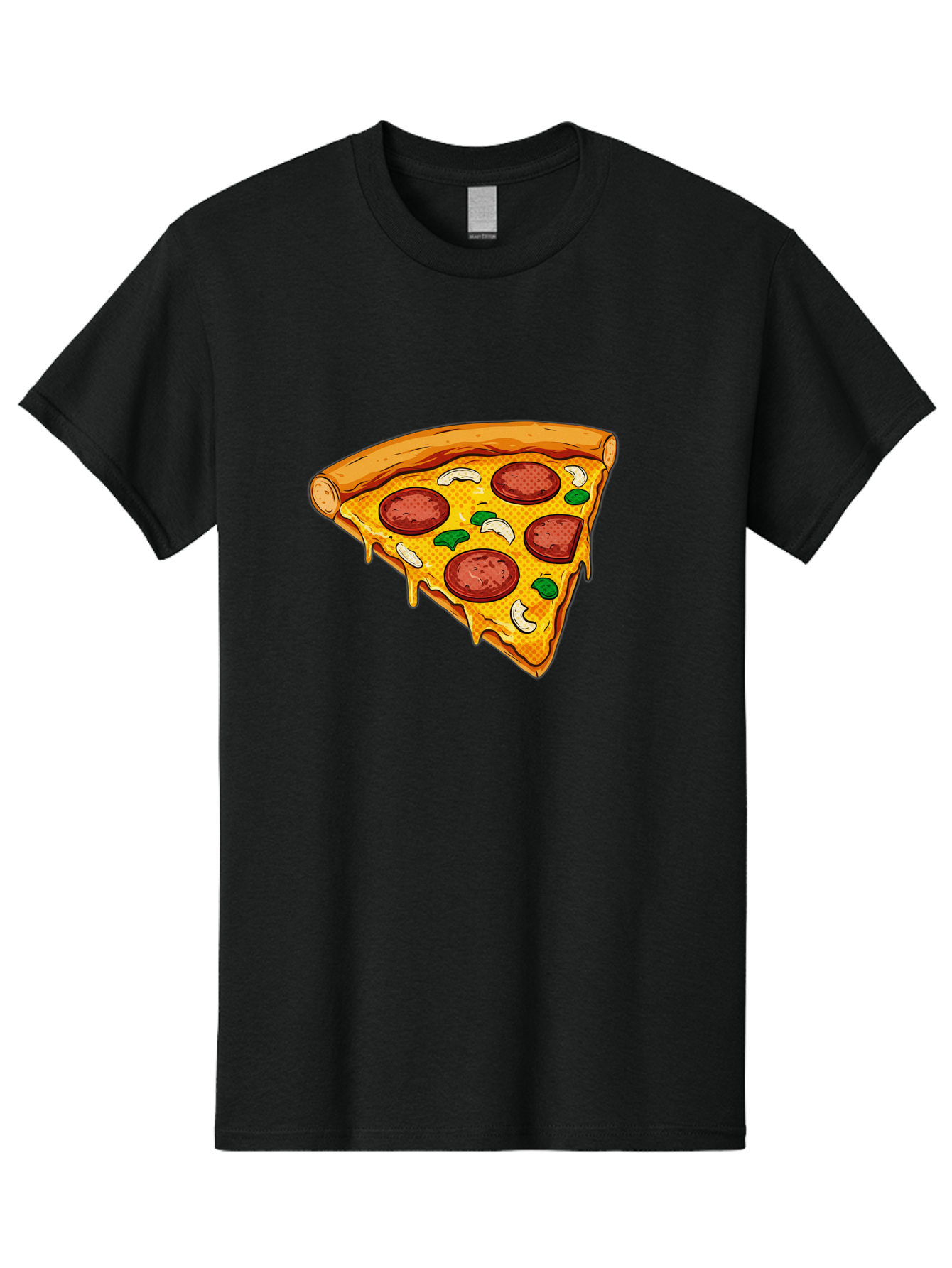 Pizza-Slice-28 Men'S Graphic Tee, 100% Cotton, Comfortable Casual Summer Wear, Machine Washable, Pepperoni Pizza, Melted Cheese, Green Peppers, Cashew Nuts, Italian Food, Cartoon Style, Food Illustration, Tasty Pizza, Savory Toppings, Bac289