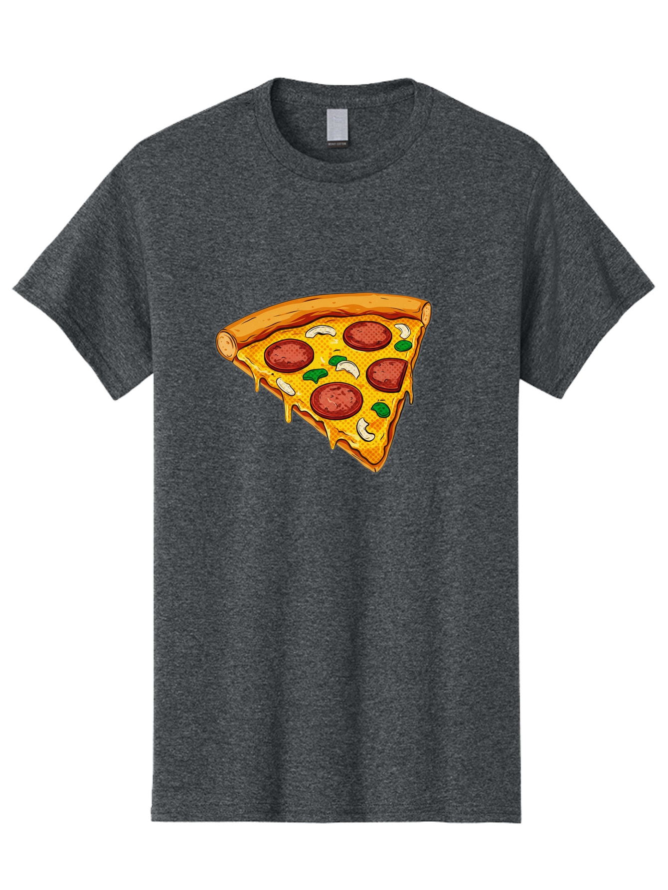 Pizza-Slice-28 Men'S Graphic Tee, 100% Cotton, Comfortable Casual Summer Wear, Machine Washable, Pepperoni Pizza, Melted Cheese, Green Peppers, Cashew Nuts, Italian Food, Cartoon Style, Food Illustration, Tasty Pizza, Savory Toppings, Bac289