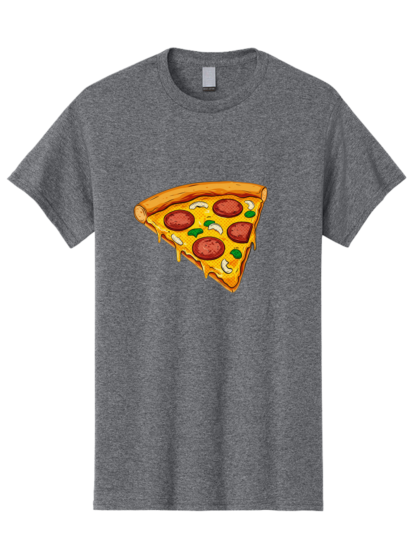Pizza-Slice-28 Men'S Graphic Tee, 100% Cotton, Comfortable Casual Summer Wear, Machine Washable, Pepperoni Pizza, Melted Cheese, Green Peppers, Cashew Nuts, Italian Food, Cartoon Style, Food Illustration, Tasty Pizza, Savory Toppings, Bac289