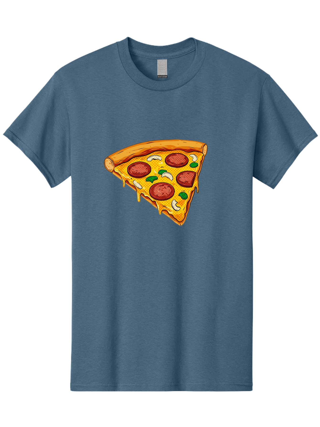 Pizza-Slice-28 Men'S Graphic Tee, 100% Cotton, Comfortable Casual Summer Wear, Machine Washable, Pepperoni Pizza, Melted Cheese, Green Peppers, Cashew Nuts, Italian Food, Cartoon Style, Food Illustration, Tasty Pizza, Savory Toppings, Bac289