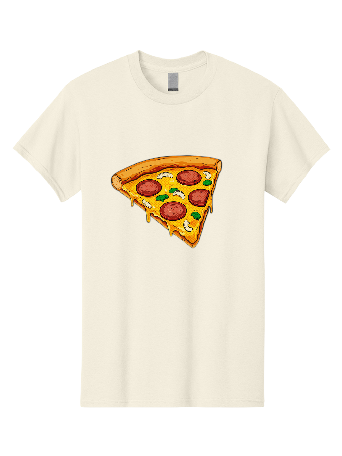 Pizza-Slice-28 Men'S Graphic Tee, 100% Cotton, Comfortable Casual Summer Wear, Machine Washable, Pepperoni Pizza, Melted Cheese, Green Peppers, Cashew Nuts, Italian Food, Cartoon Style, Food Illustration, Tasty Pizza, Savory Toppings, Bac289