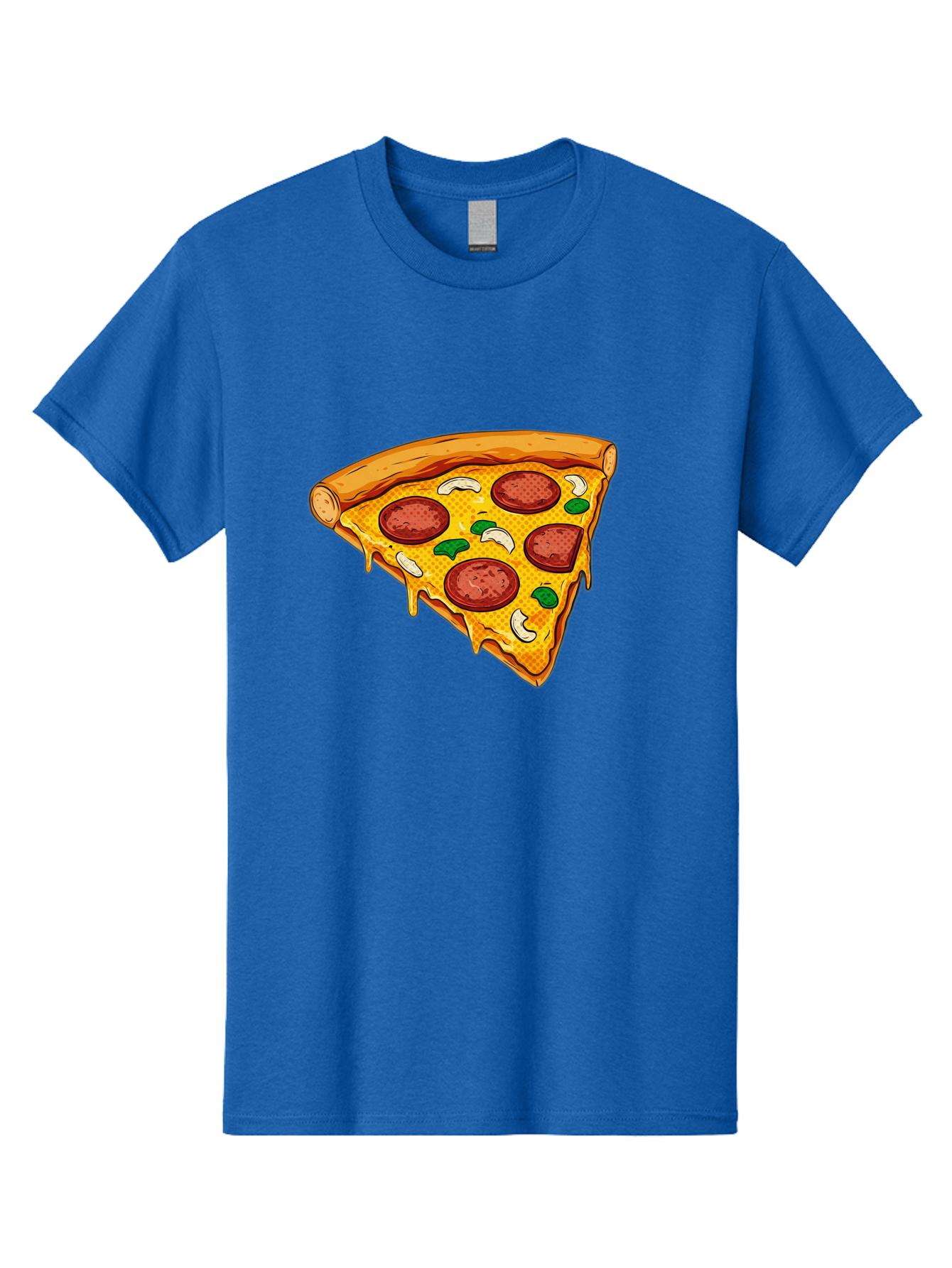 Pizza-Slice-28 Men'S Graphic Tee, 100% Cotton, Comfortable Casual Summer Wear, Machine Washable, Pepperoni Pizza, Melted Cheese, Green Peppers, Cashew Nuts, Italian Food, Cartoon Style, Food Illustration, Tasty Pizza, Savory Toppings, Bac289