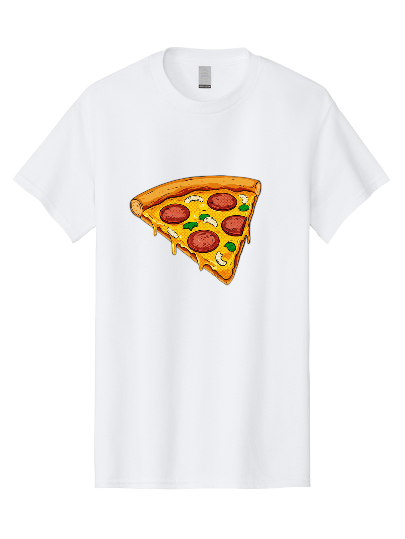Pizza-Slice-28 Men'S Graphic Tee, 100% Cotton, Comfortable Casual Summer Wear, Machine Washable, Pepperoni Pizza, Melted Cheese, Green Peppers, Cashew Nuts, Italian Food, Cartoon Style, Food Illustration, Tasty Pizza, Savory Toppings, Bac289