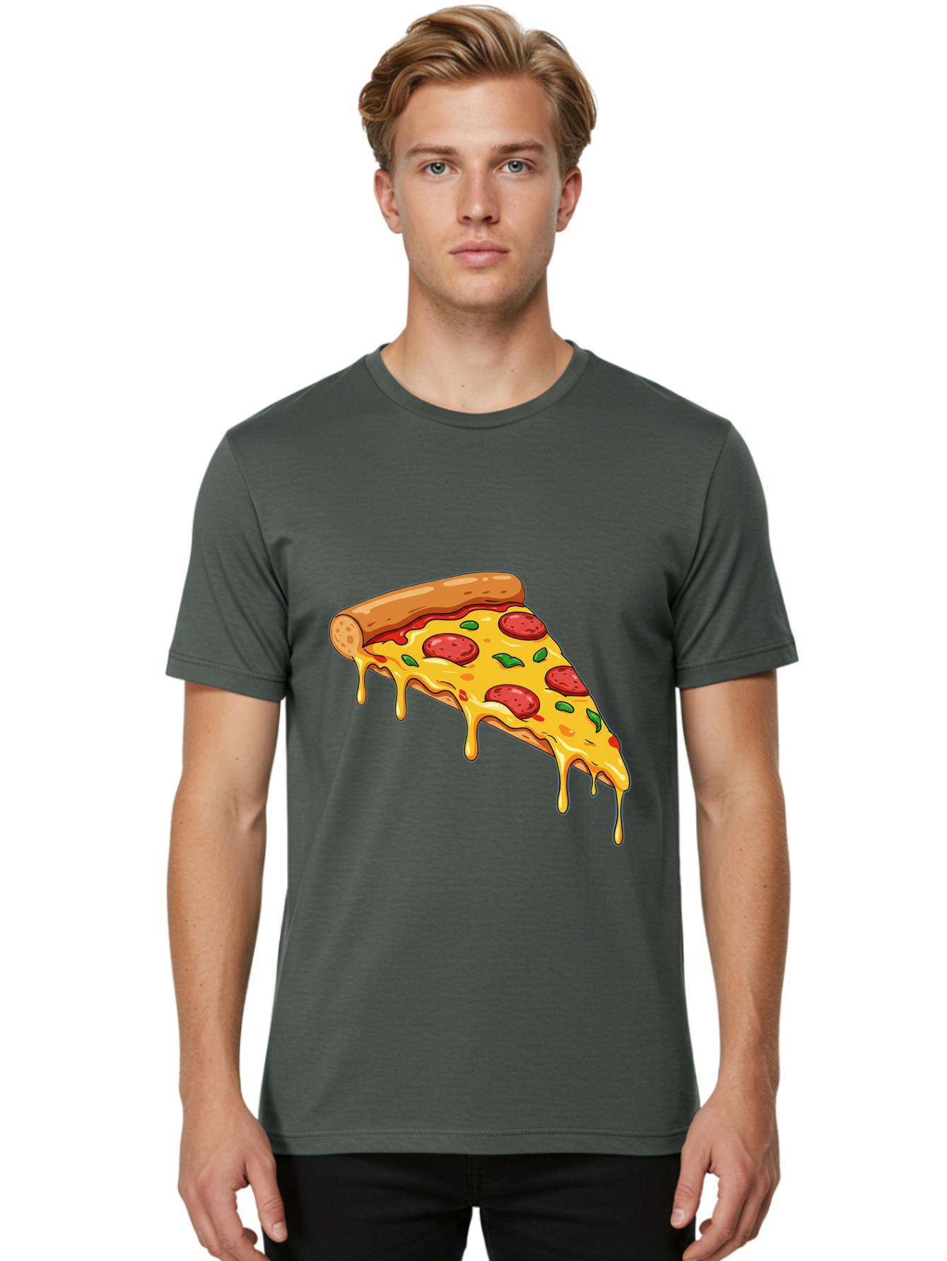 Pizza-Slice-29 Men'S Graphic Tee, 100% Cotton, Comfortable Casual Summer Wear, Machine Washable, Pepperoni Pizza, Cheesy Goodness, Melted Cheese, Italian Food, Pizza Slice, Savory Toppings, Delicious Pizza, Cheesy Delight Bac290