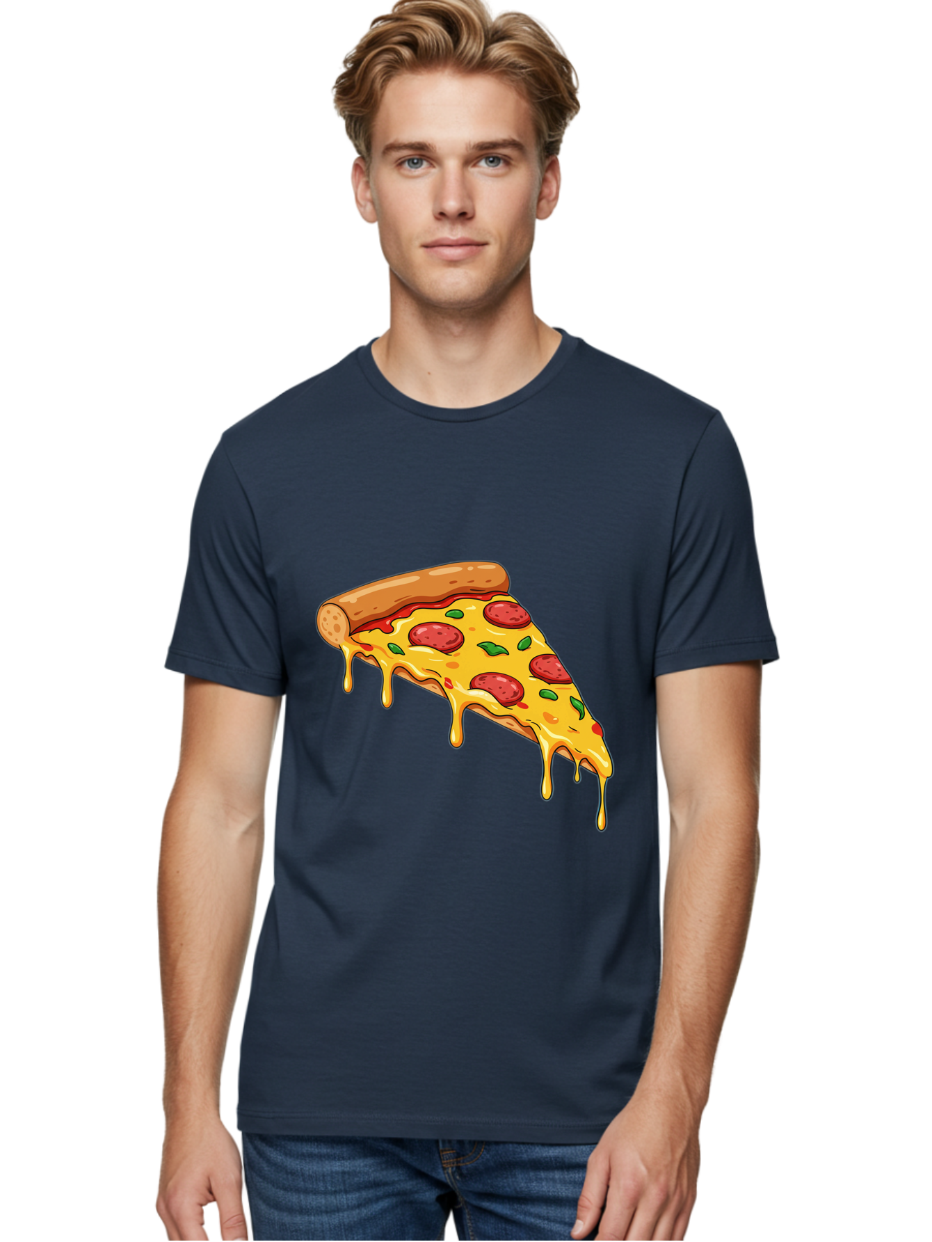 Pizza-Slice-29 Men'S Graphic Tee, 100% Cotton, Comfortable Casual Summer Wear, Machine Washable, Pepperoni Pizza, Cheesy Goodness, Melted Cheese, Italian Food, Pizza Slice, Savory Toppings, Delicious Pizza, Cheesy Delight Bac290