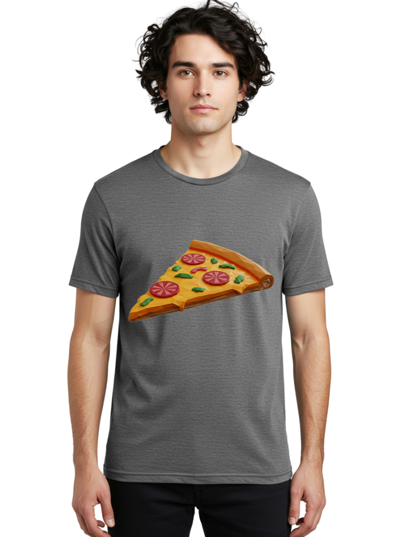 Pizza-Slice-3 Men'S Graphic Tee, 100% Cotton, Comfortable Casual Summer Wear, Machine Washable, Pizza Slice, Pepperoni, Basil Leaves, Italian Cuisine, Cheesy Goodness, Tasty Toppings, Food Graphics, Digital Illustration Bac291