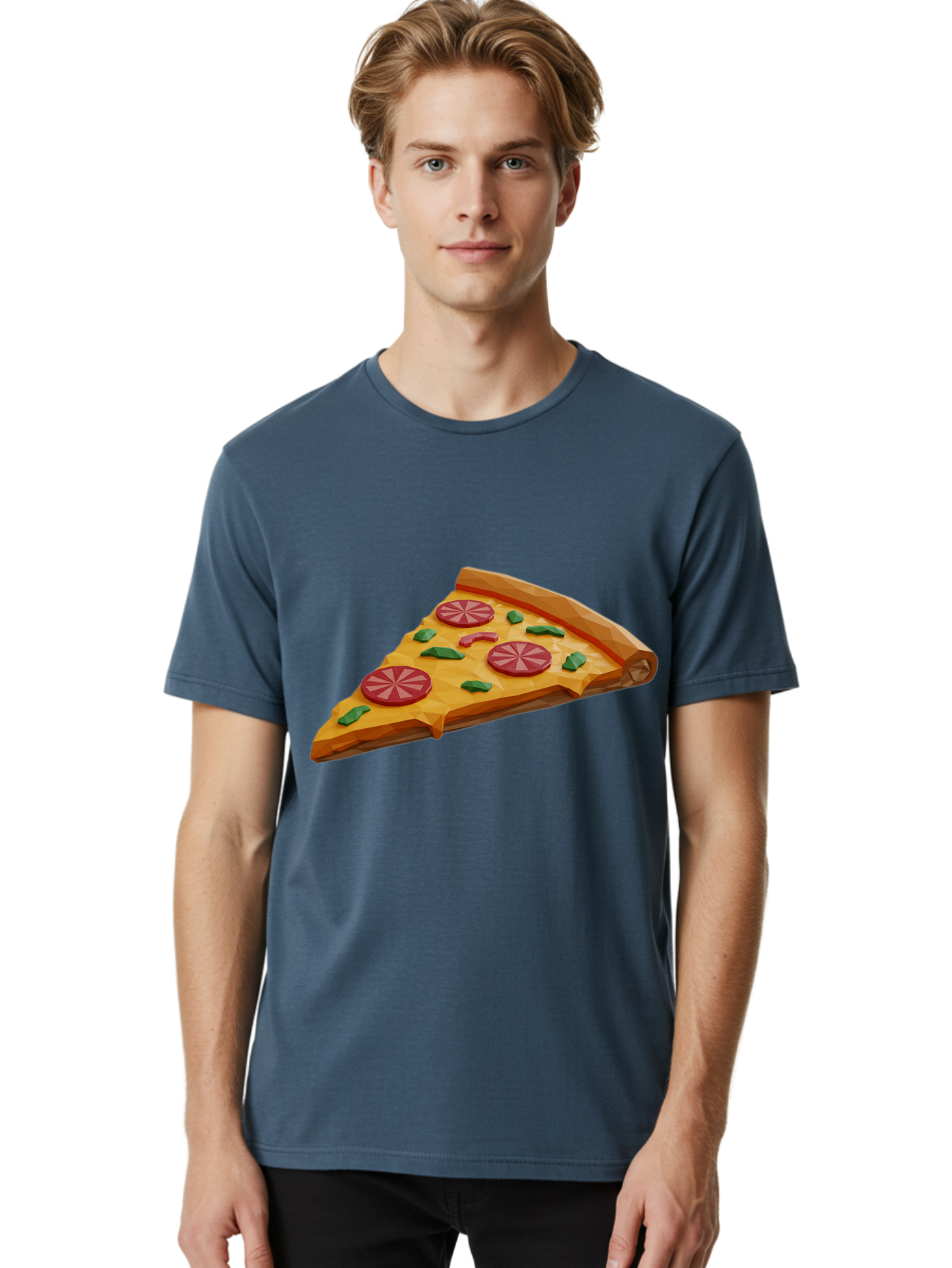 Pizza-Slice-3 Men'S Graphic Tee, 100% Cotton, Comfortable Casual Summer Wear, Machine Washable, Pizza Slice, Pepperoni, Basil Leaves, Italian Cuisine, Cheesy Goodness, Tasty Toppings, Food Graphics, Digital Illustration Bac291