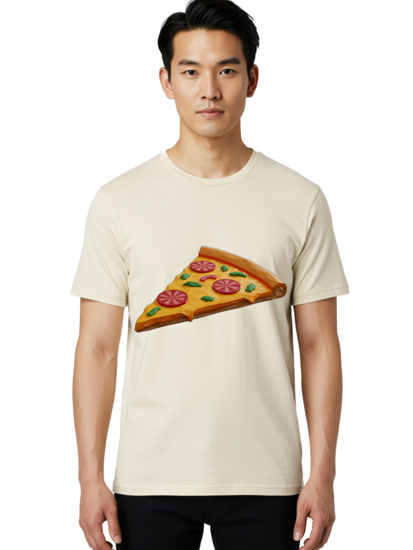 Pizza-Slice-3 Men'S Graphic Tee, 100% Cotton, Comfortable Casual Summer Wear, Machine Washable, Pizza Slice, Pepperoni, Basil Leaves, Italian Cuisine, Cheesy Goodness, Tasty Toppings, Food Graphics, Digital Illustration Bac291