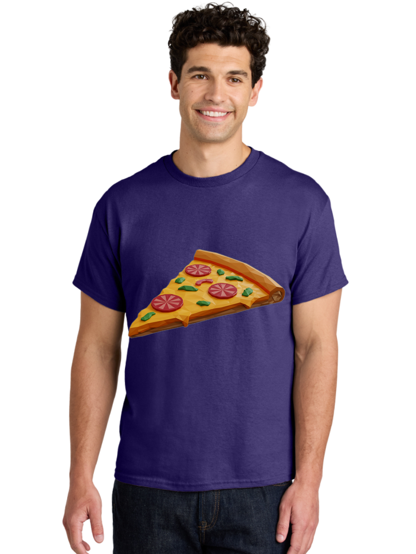 Pizza-Slice-3 Men'S Graphic Tee, 100% Cotton, Comfortable Casual Summer Wear, Machine Washable, Pizza Slice, Pepperoni, Basil Leaves, Italian Cuisine, Cheesy Goodness, Tasty Toppings, Food Graphics, Digital Illustration Bac291