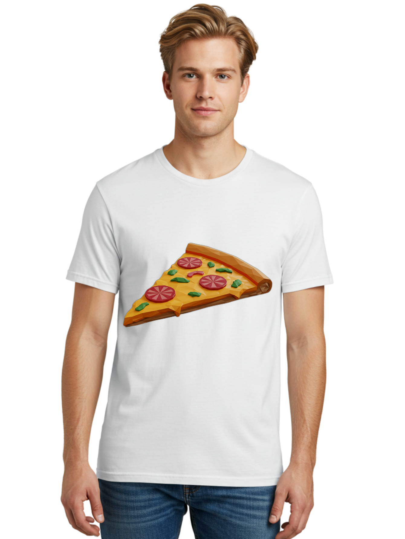 Pizza-Slice-3 Men'S Graphic Tee, 100% Cotton, Comfortable Casual Summer Wear, Machine Washable, Pizza Slice, Pepperoni, Basil Leaves, Italian Cuisine, Cheesy Goodness, Tasty Toppings, Food Graphics, Digital Illustration Bac291