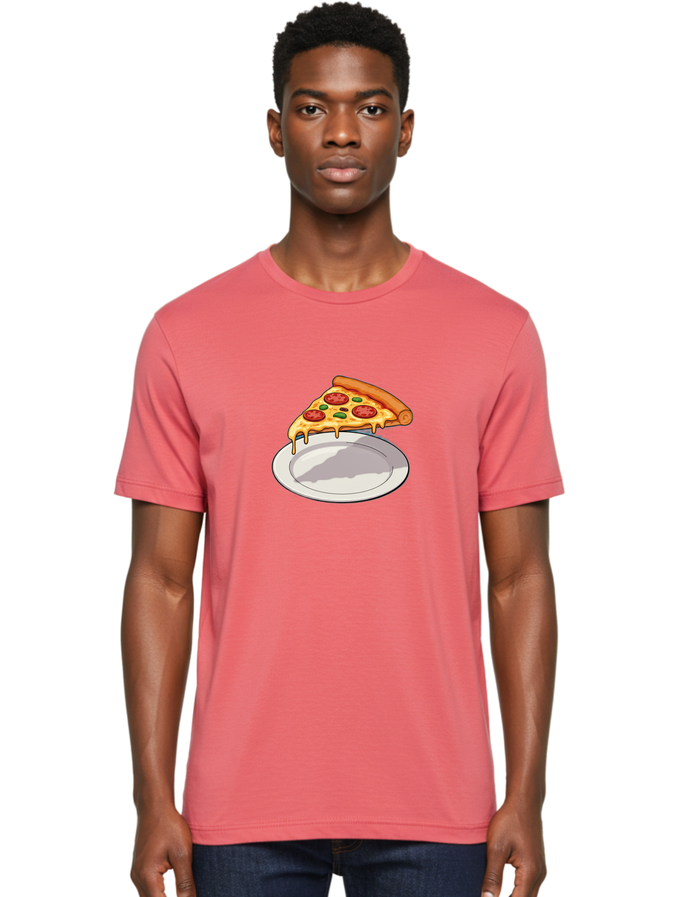 Pizza-Slice-30 Men'S Graphic Tee, 100% Cotton, Comfortable Casual Summer Wear, Machine Washable, Pizza Slice On A Plate, Gooey Cheese, Tomato Sauce, Basil Leaves, Italian Food, Delicious Meal, Appetizing Dish, Savory Flavors Bac292