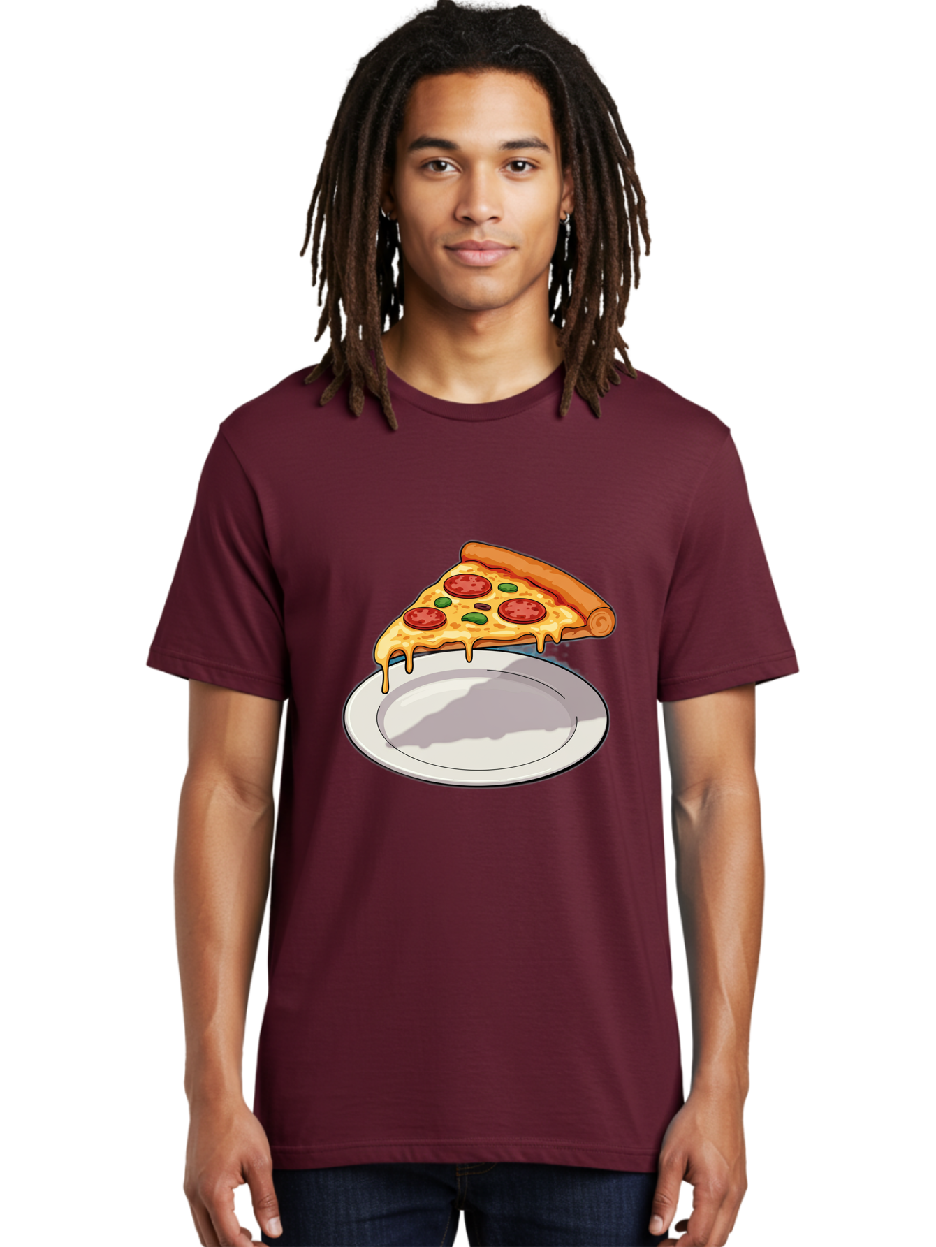 Pizza-Slice-30 Men'S Graphic Tee, 100% Cotton, Comfortable Casual Summer Wear, Machine Washable, Pizza Slice On A Plate, Gooey Cheese, Tomato Sauce, Basil Leaves, Italian Food, Delicious Meal, Appetizing Dish, Savory Flavors Bac292