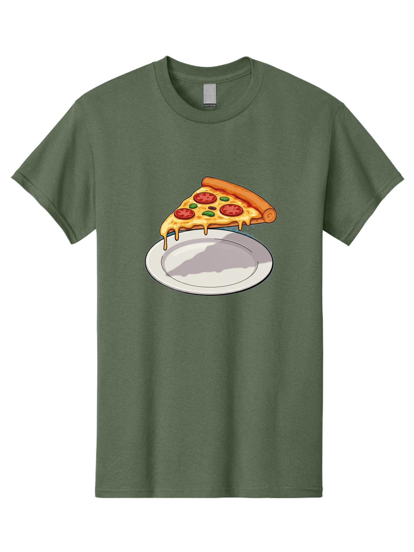 Pizza-Slice-30 Men'S Graphic Tee, 100% Cotton, Comfortable Casual Summer Wear, Machine Washable, Pizza Slice On A Plate, Gooey Cheese, Tomato Sauce, Basil Leaves, Italian Food, Delicious Meal, Appetizing Dish, Savory Flavors Bac292