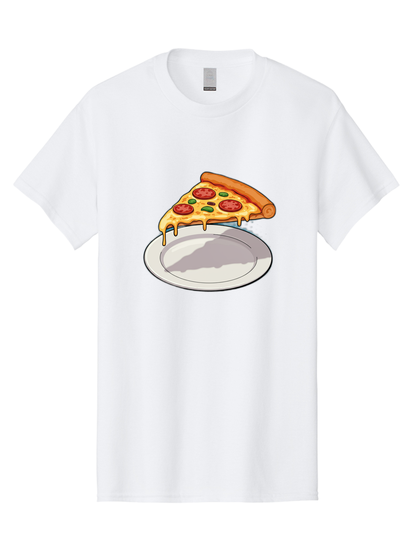 Pizza-Slice-30 Men'S Graphic Tee, 100% Cotton, Comfortable Casual Summer Wear, Machine Washable, Pizza Slice On A Plate, Gooey Cheese, Tomato Sauce, Basil Leaves, Italian Food, Delicious Meal, Appetizing Dish, Savory Flavors Bac292