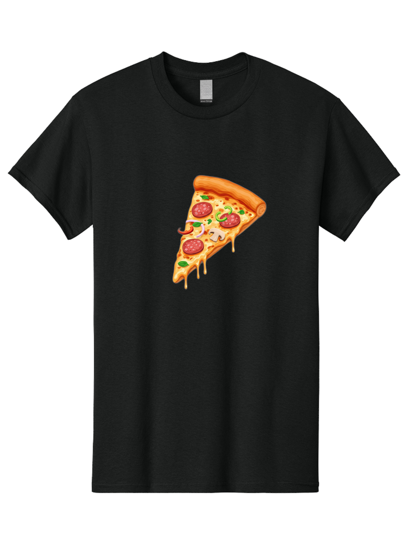 Pizza-Slice-31 Men'S Graphic Tee, 100% Cotton, Comfortable Casual Summer Wear, Machine Washable, Pepperoni Pizza Slice, Melted Cheese, Pepperoni Slices, Mushroom, Green Peppers, Italian Cuisine, Food Illustration, Cartoon Style Bac293