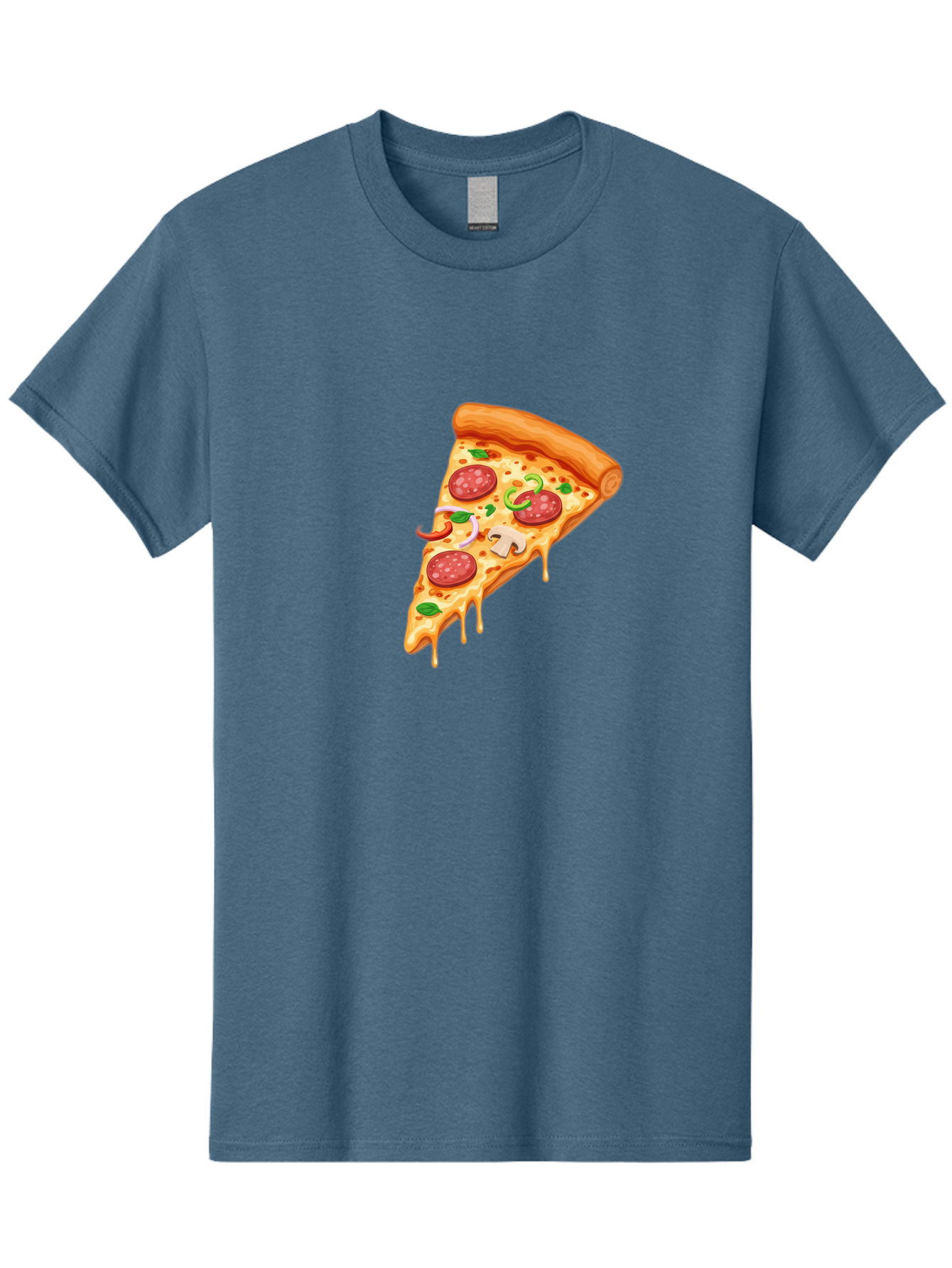 Pizza-Slice-31 Men'S Graphic Tee, 100% Cotton, Comfortable Casual Summer Wear, Machine Washable, Pepperoni Pizza Slice, Melted Cheese, Pepperoni Slices, Mushroom, Green Peppers, Italian Cuisine, Food Illustration, Cartoon Style Bac293
