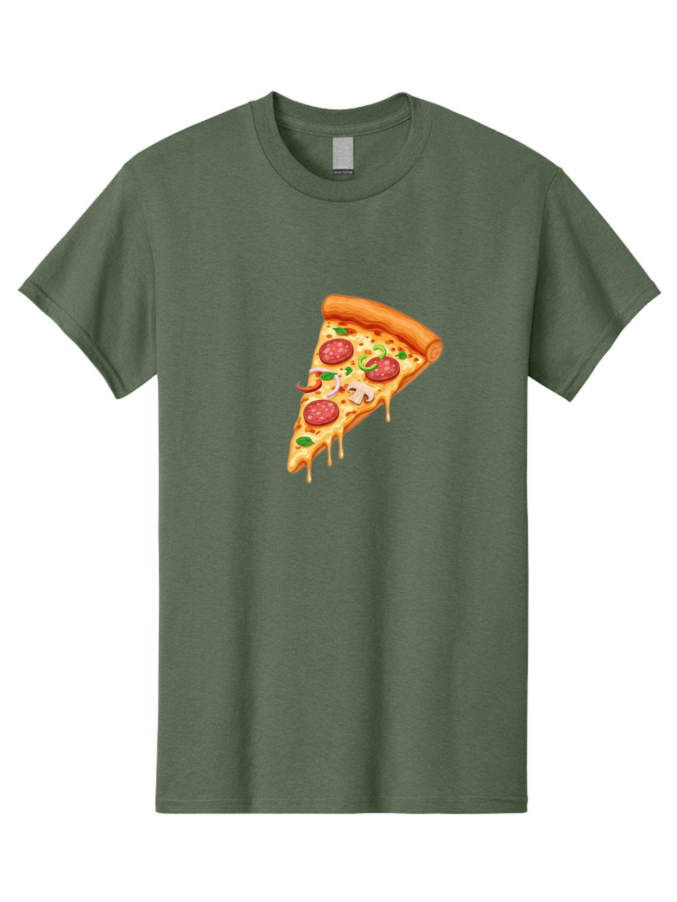 Pizza-Slice-31 Men'S Graphic Tee, 100% Cotton, Comfortable Casual Summer Wear, Machine Washable, Pepperoni Pizza Slice, Melted Cheese, Pepperoni Slices, Mushroom, Green Peppers, Italian Cuisine, Food Illustration, Cartoon Style Bac293
