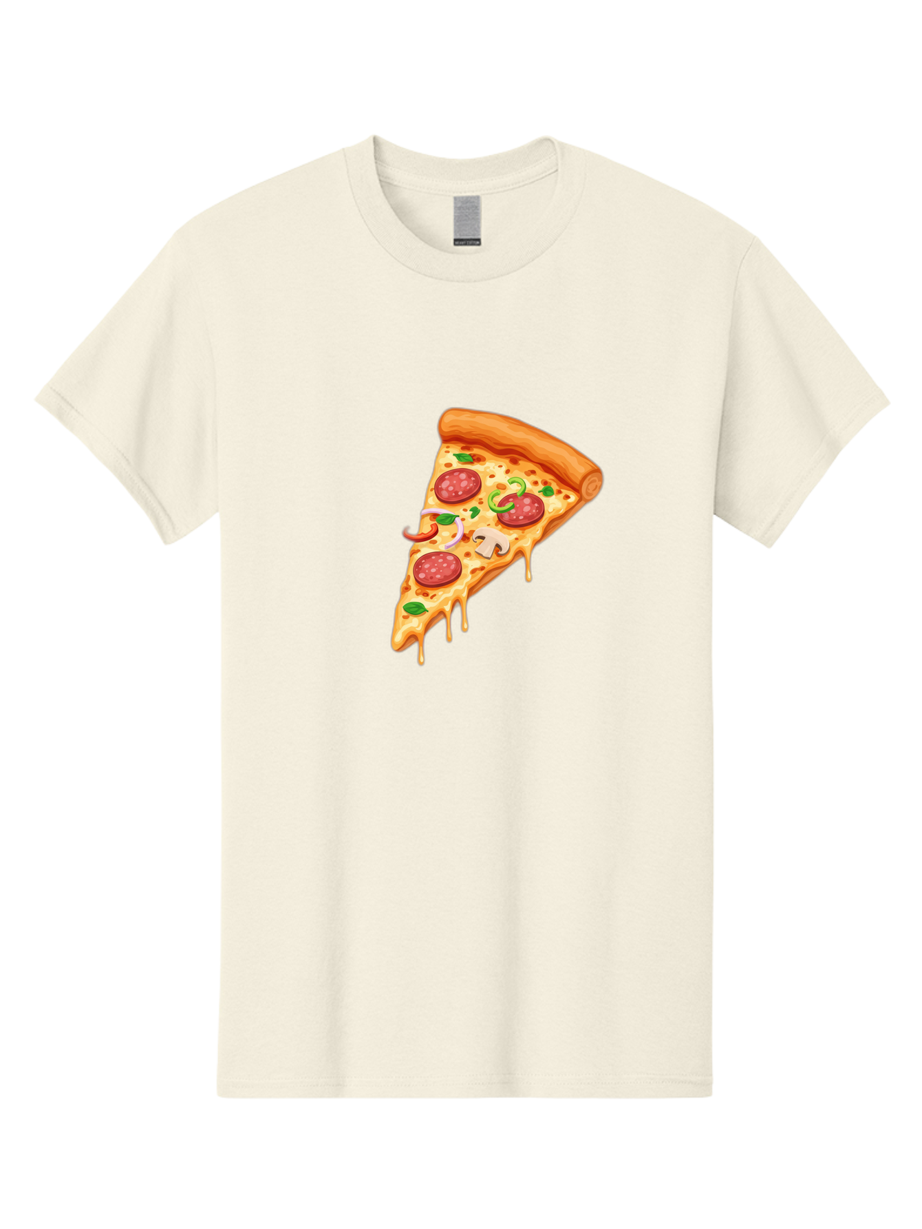 Pizza-Slice-31 Men'S Graphic Tee, 100% Cotton, Comfortable Casual Summer Wear, Machine Washable, Pepperoni Pizza Slice, Melted Cheese, Pepperoni Slices, Mushroom, Green Peppers, Italian Cuisine, Food Illustration, Cartoon Style Bac293