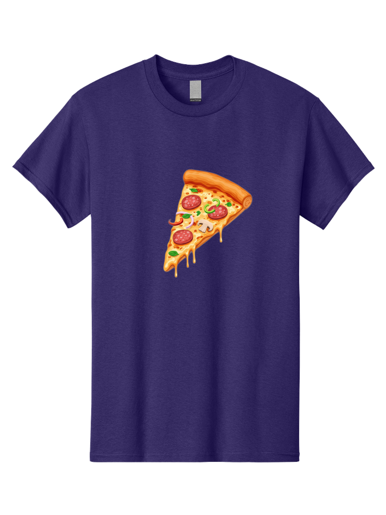Pizza-Slice-31 Men'S Graphic Tee, 100% Cotton, Comfortable Casual Summer Wear, Machine Washable, Pepperoni Pizza Slice, Melted Cheese, Pepperoni Slices, Mushroom, Green Peppers, Italian Cuisine, Food Illustration, Cartoon Style Bac293