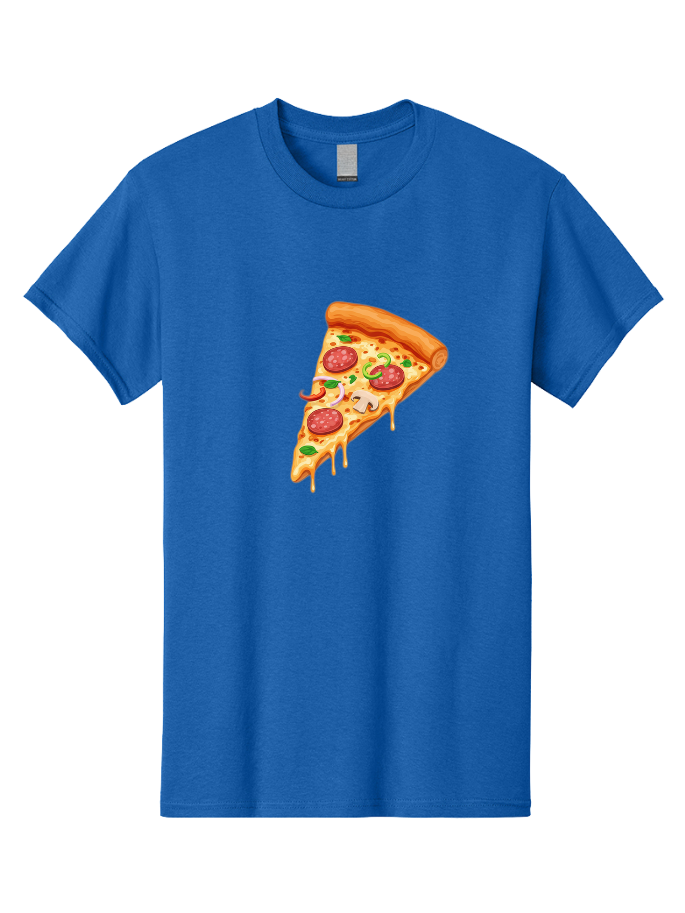 Pizza-Slice-31 Men'S Graphic Tee, 100% Cotton, Comfortable Casual Summer Wear, Machine Washable, Pepperoni Pizza Slice, Melted Cheese, Pepperoni Slices, Mushroom, Green Peppers, Italian Cuisine, Food Illustration, Cartoon Style Bac293