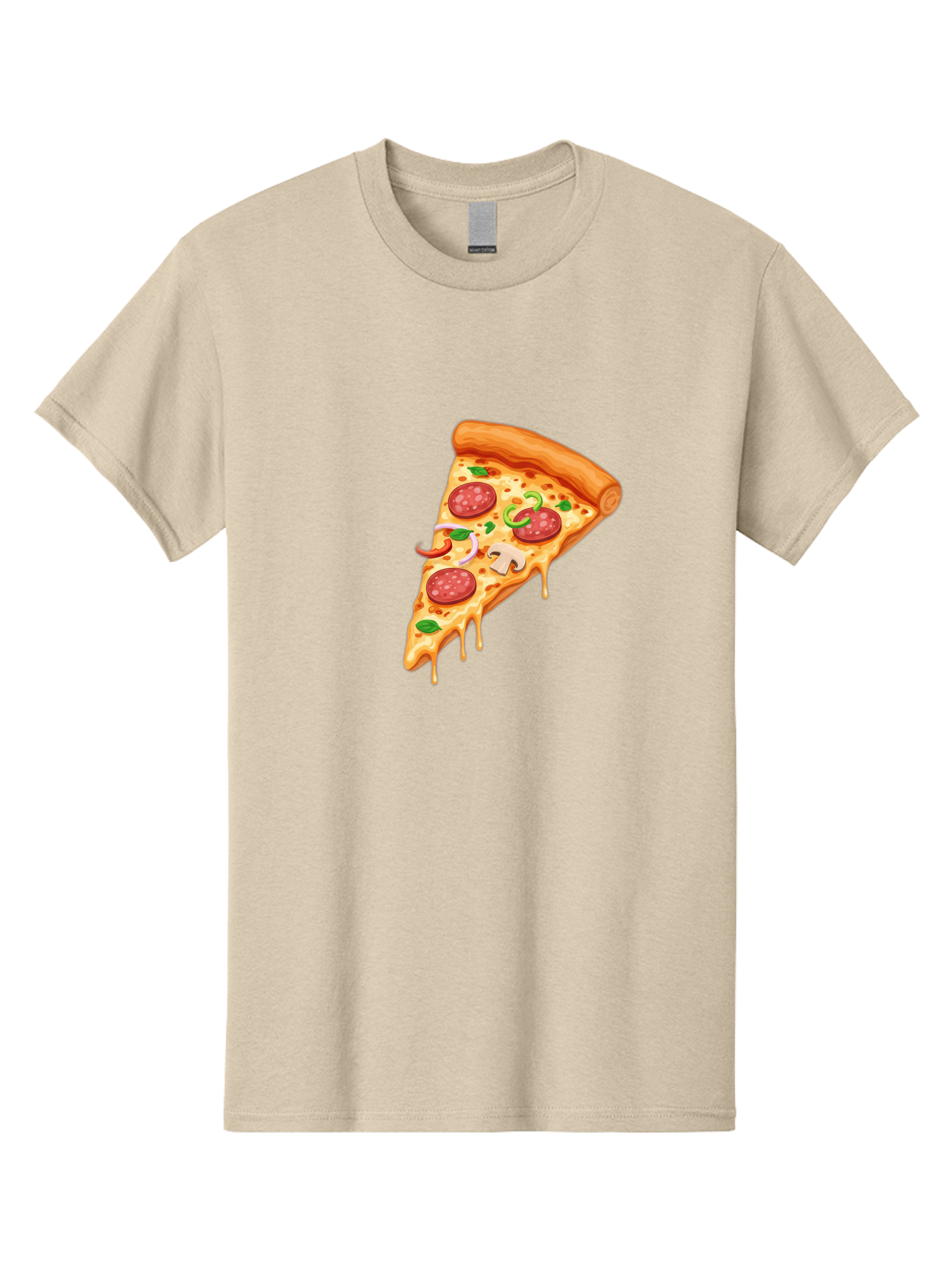 Pizza-Slice-31 Men'S Graphic Tee, 100% Cotton, Comfortable Casual Summer Wear, Machine Washable, Pepperoni Pizza Slice, Melted Cheese, Pepperoni Slices, Mushroom, Green Peppers, Italian Cuisine, Food Illustration, Cartoon Style Bac293