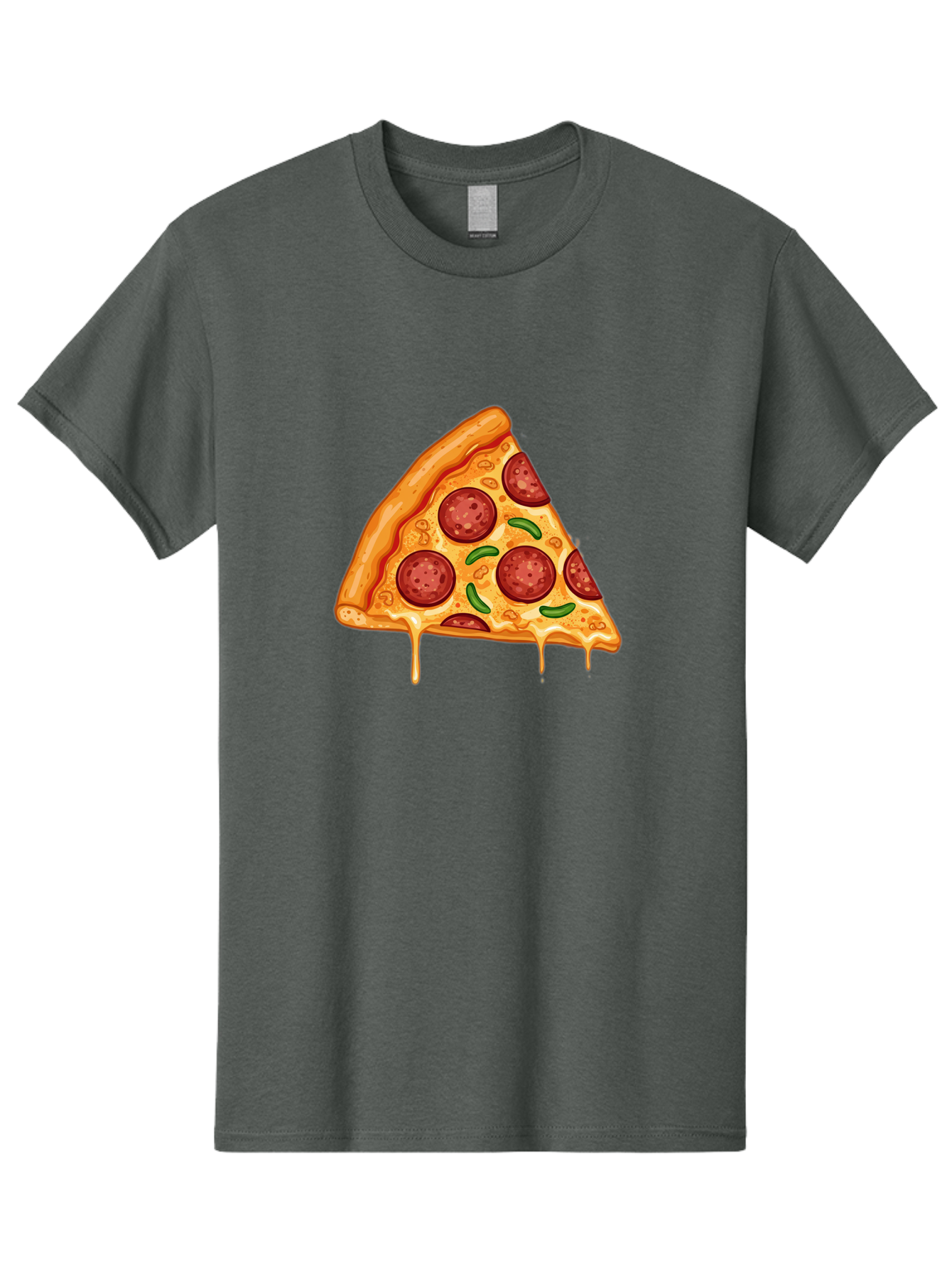 Pizza-Slice-32 Men'S Graphic Tee, 100% Cotton, Comfortable Casual Summer Wear, Machine Washable, Pepperoni Pizza Slice, Cheesy Goodness, Melted Cheese, Pepperoni Toppings, Jalapeno Slices, Italian Cuisine, Delicious Food, Savory Flavors, Bac294