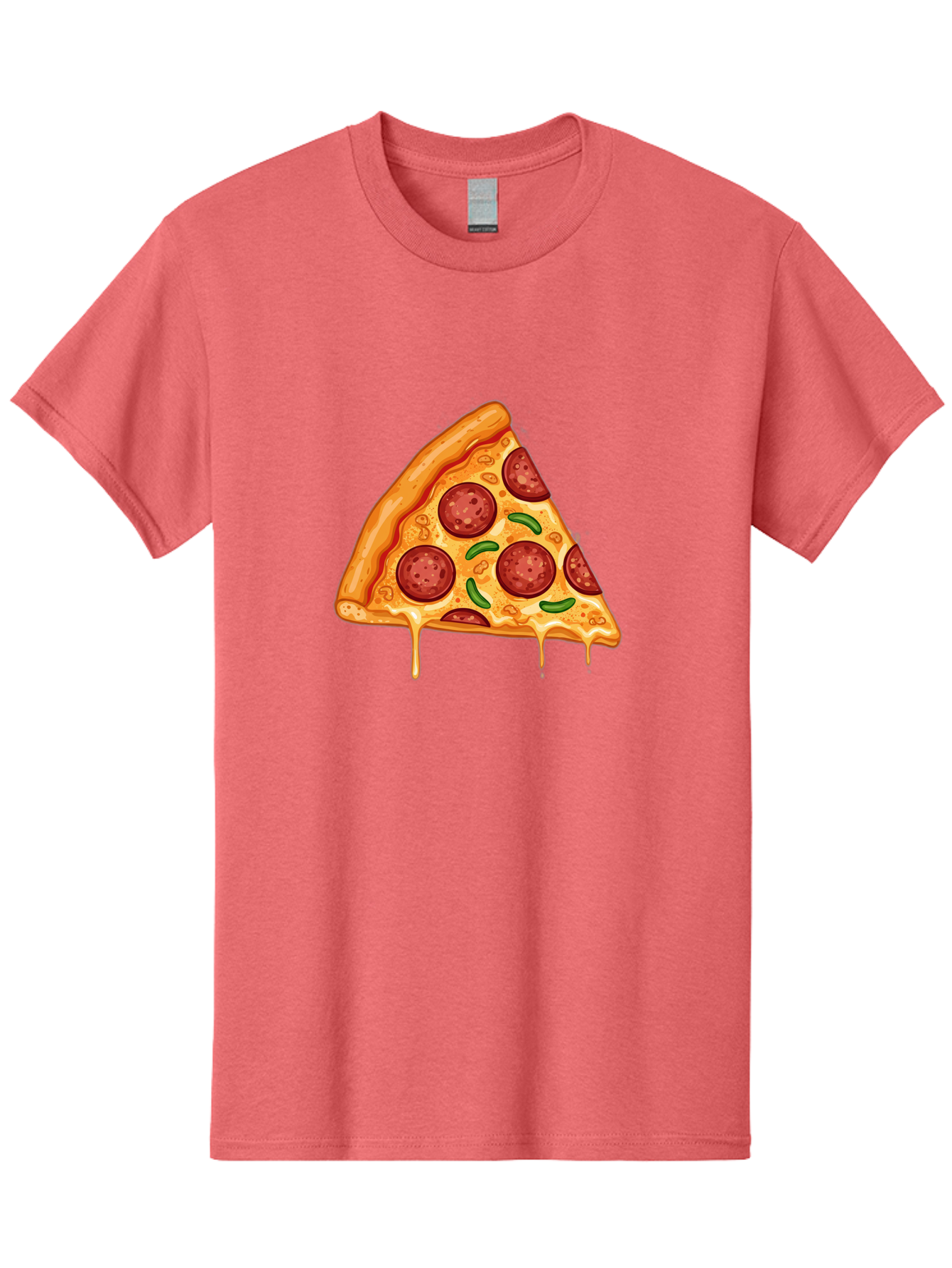 Pizza-Slice-32 Men'S Graphic Tee, 100% Cotton, Comfortable Casual Summer Wear, Machine Washable, Pepperoni Pizza Slice, Cheesy Goodness, Melted Cheese, Pepperoni Toppings, Jalapeno Slices, Italian Cuisine, Delicious Food, Savory Flavors, Bac294