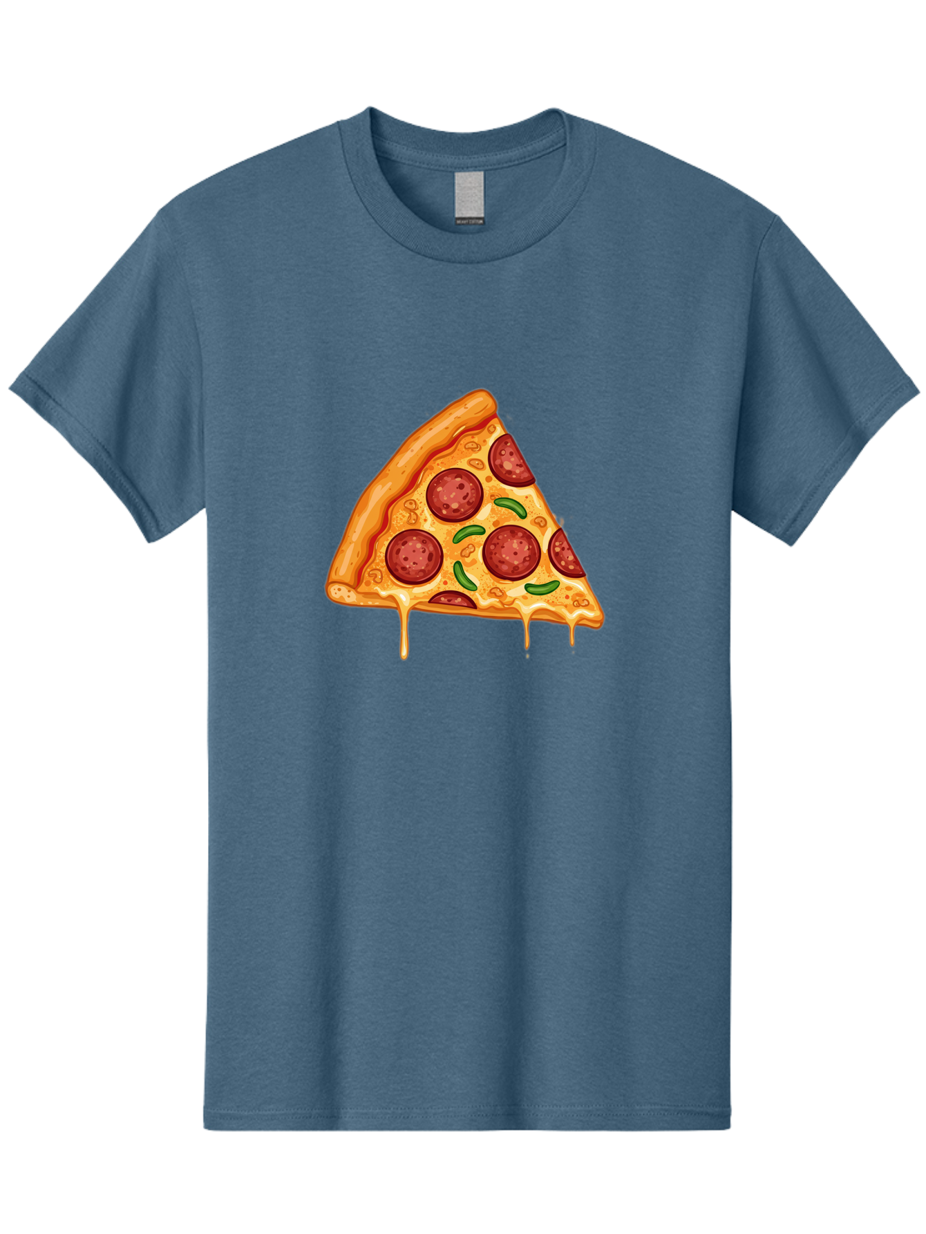 Pizza-Slice-32 Men'S Graphic Tee, 100% Cotton, Comfortable Casual Summer Wear, Machine Washable, Pepperoni Pizza Slice, Cheesy Goodness, Melted Cheese, Pepperoni Toppings, Jalapeno Slices, Italian Cuisine, Delicious Food, Savory Flavors, Bac294