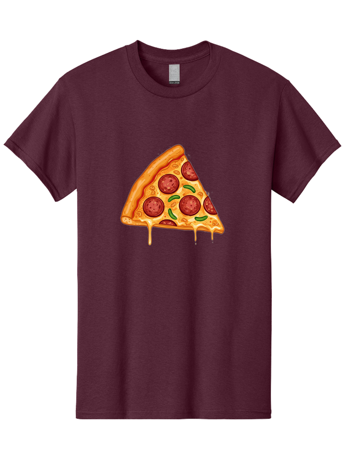 Pizza-Slice-32 Men'S Graphic Tee, 100% Cotton, Comfortable Casual Summer Wear, Machine Washable, Pepperoni Pizza Slice, Cheesy Goodness, Melted Cheese, Pepperoni Toppings, Jalapeno Slices, Italian Cuisine, Delicious Food, Savory Flavors, Bac294
