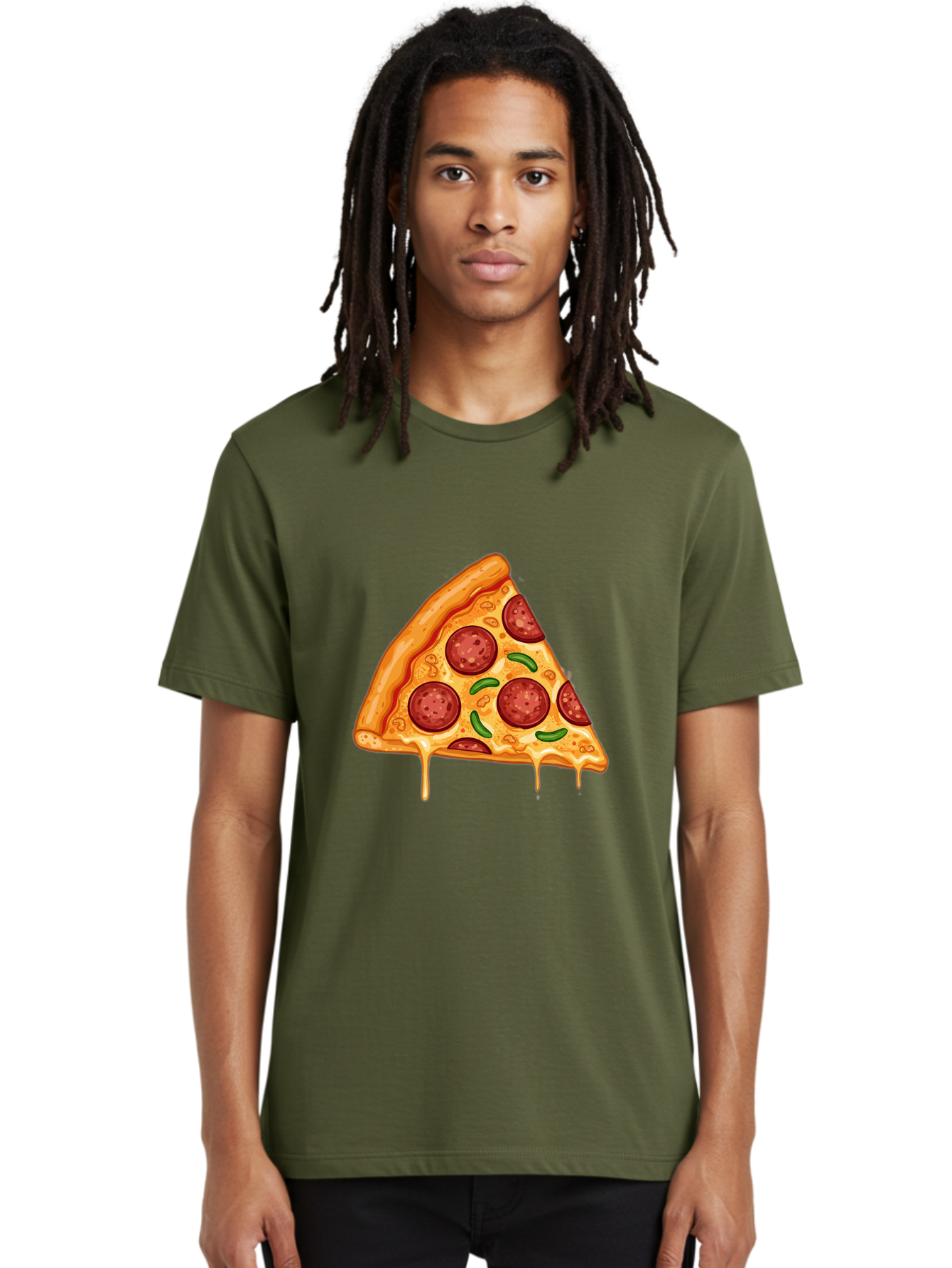 Pizza-Slice-32 Men'S Graphic Tee, 100% Cotton, Comfortable Casual Summer Wear, Machine Washable, Pepperoni Pizza Slice, Cheesy Goodness, Melted Cheese, Pepperoni Toppings, Jalapeno Slices, Italian Cuisine, Delicious Food, Savory Flavors, Bac294